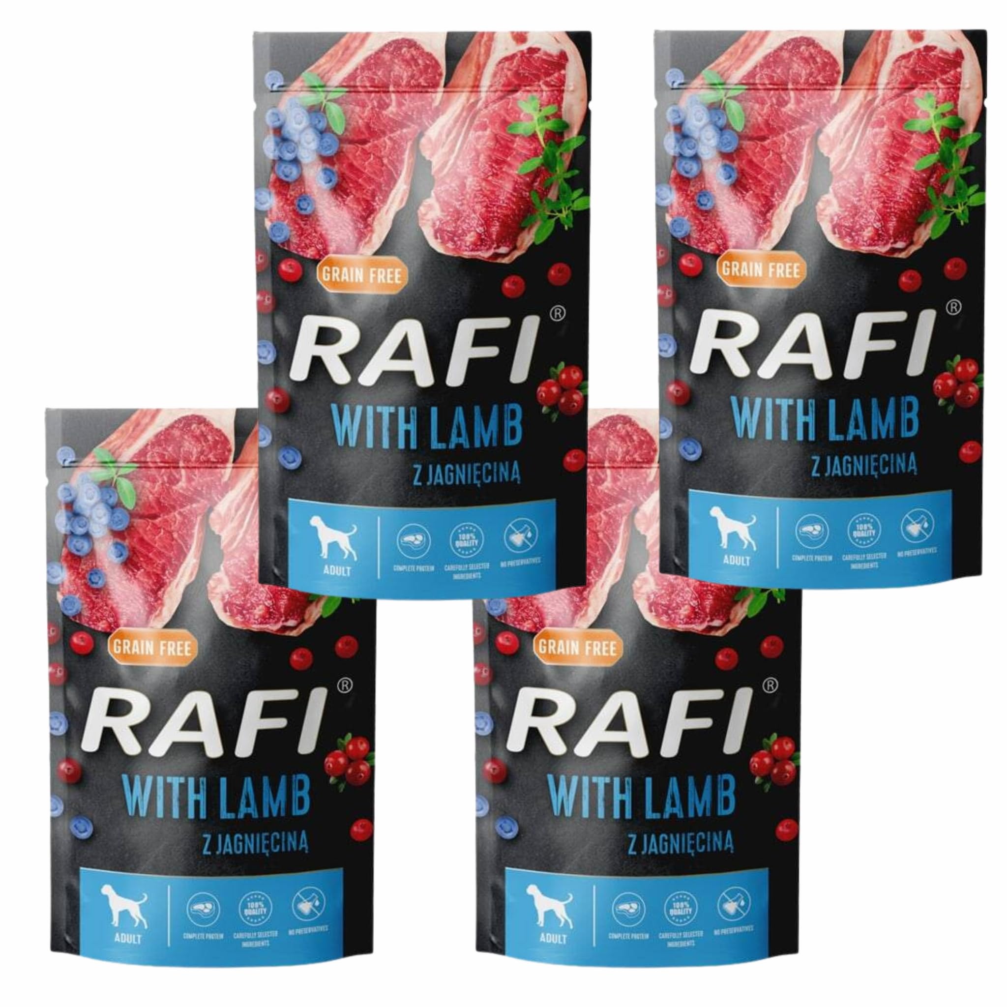 Rafi Lamb Complete Wet Food for Adult Dogs 4 x 500g Sachets