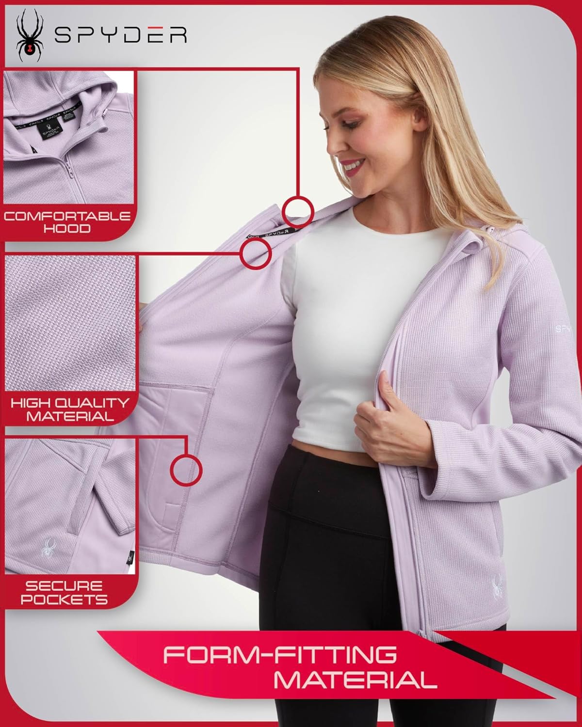 Spyder Womens Fleece Jacket - Lightweight Polar Fleece Windbreaker Jacket Women Active Zip Up Hooded Sweaters for Women - Image 3