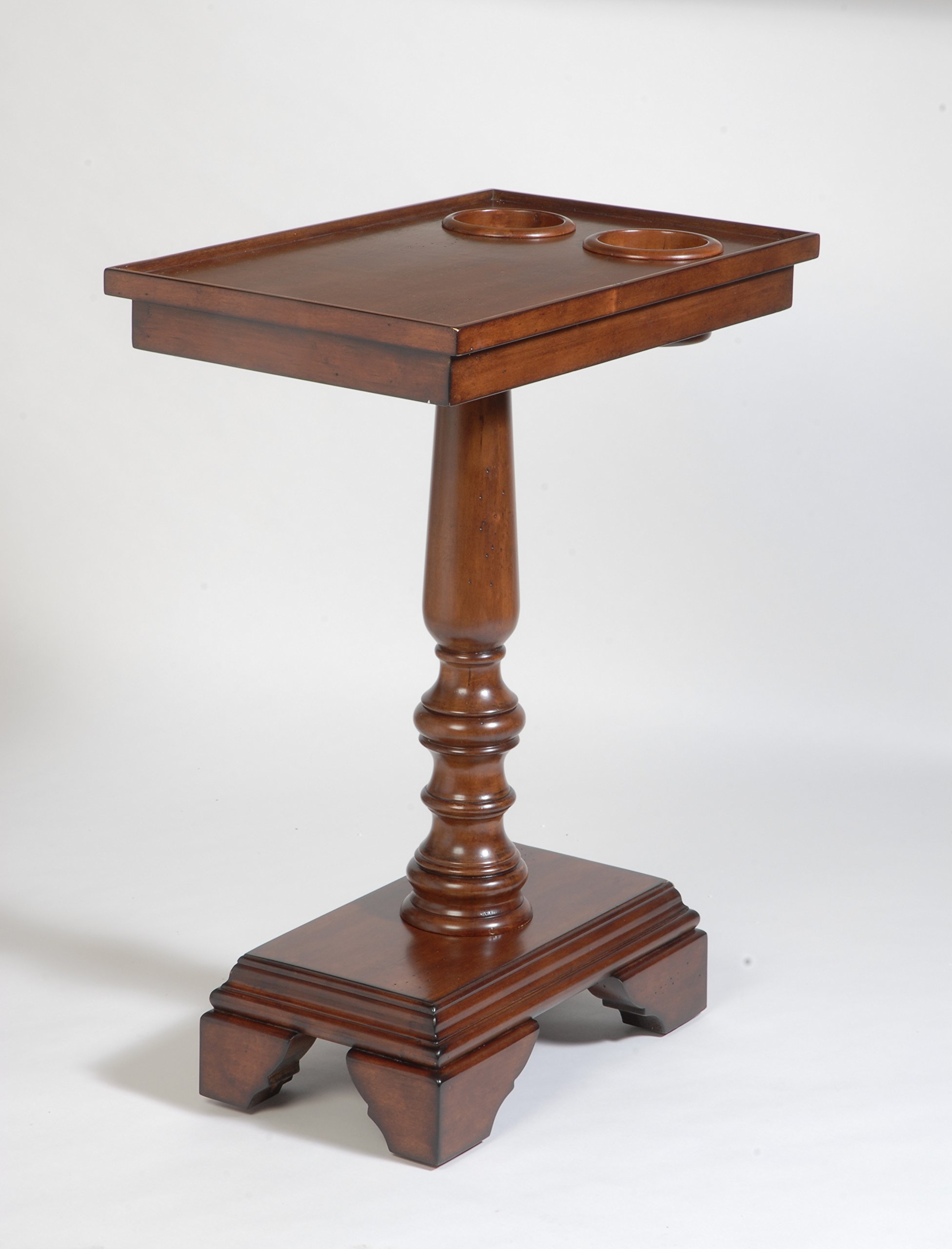 Chair Side Table w/Cup Holders Mahogany Finish