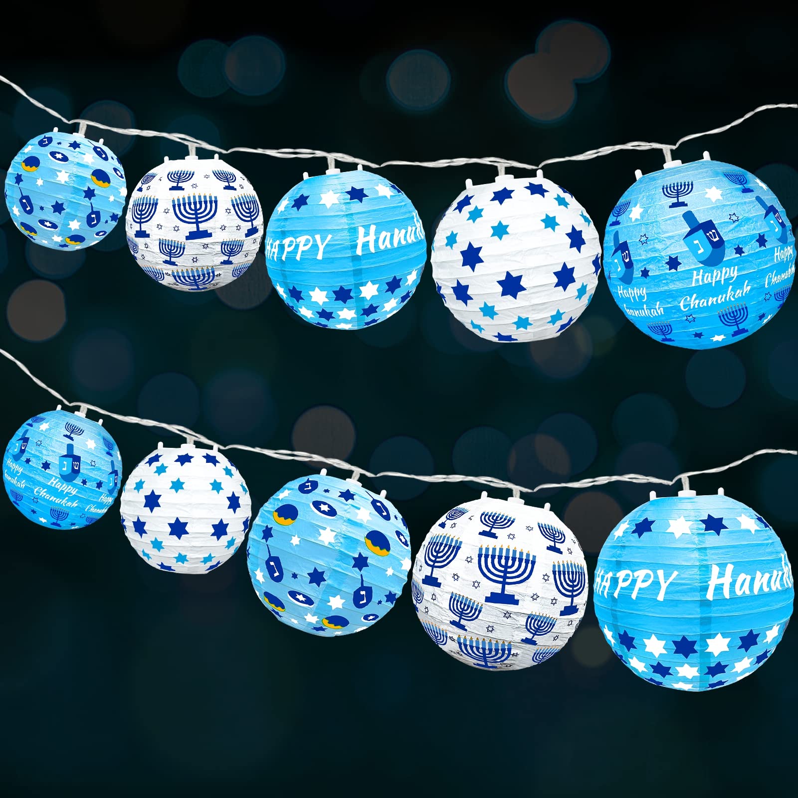 TURNMEON9FT 10LED Hanukkah Decorations Hanukkah Lights Battery Operated Chanukah String Lights 3 Inch Hanukkah Round Paper Lanterns String Lights Chanukah Decoration Jewsih Decor Judaism Party Indoor
