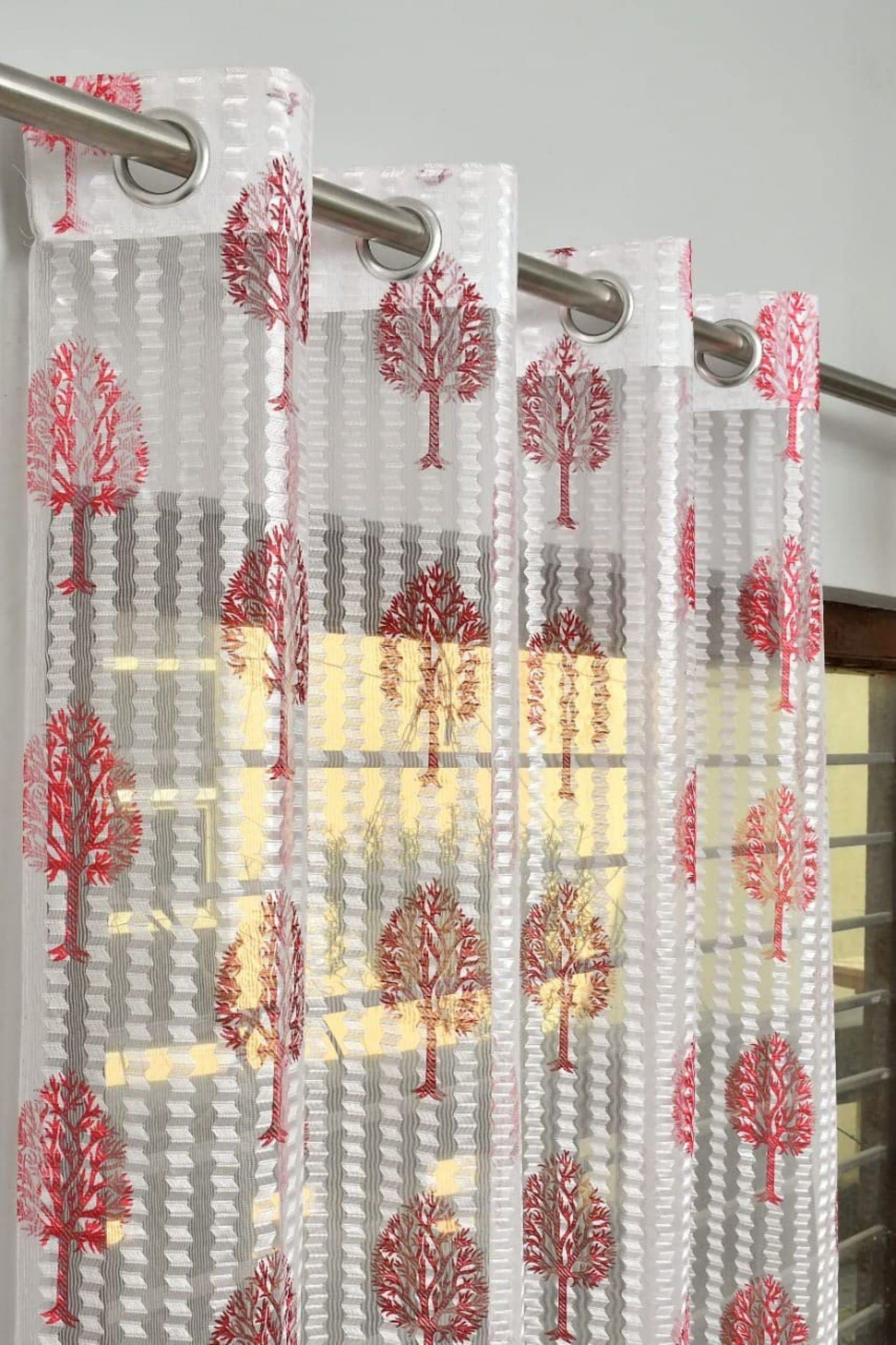 Kiara Creations 3 Piece Polyester Tree Printed Sheer Transparent Zigzag Tissue Curtains for Long Door 8 Feet, Maroon (B09RV89L13) Amazon Price History, Amazon Price Tracker