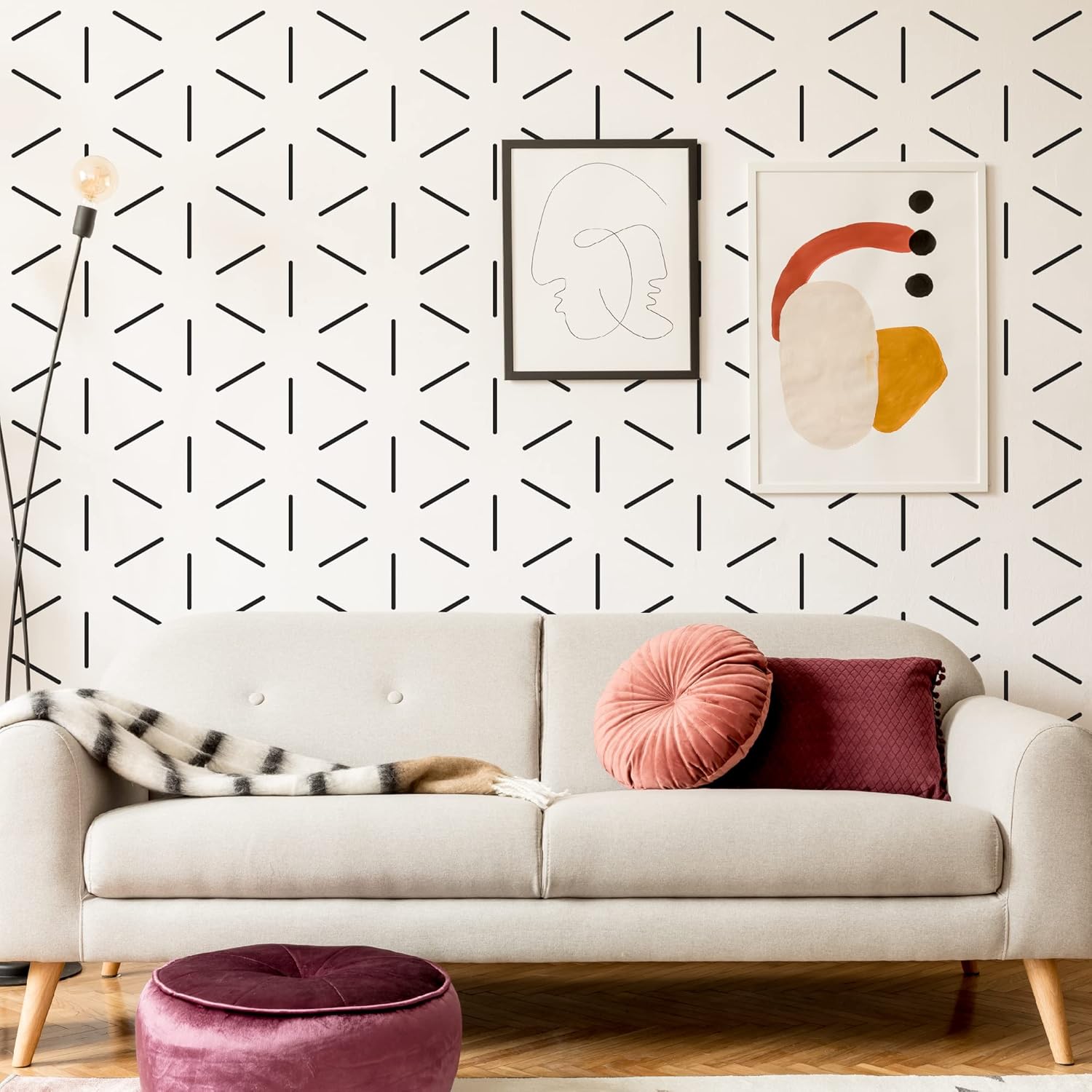 A Room with Black Line Vinyl Wall Decals, Peel and Stick Modern Boho Stickers, 300 Stripes with a Reference Template for Sticking