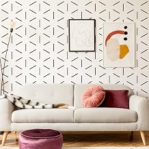 Black Hexagon Geometric Lines Wall Decals, 360pcs Peel and Stick Modern Wall Stickers, with a Stencil for Spacing, Bedroom Bathroom Living Room Home Wall Decor