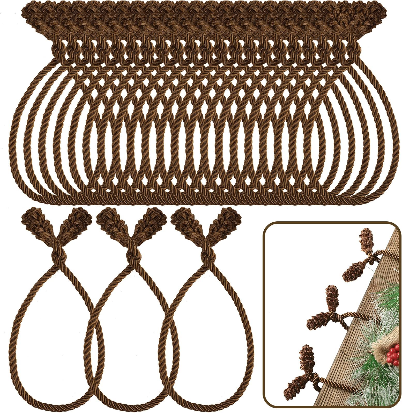 Shappy Christmas Garland Banister Ties Christmas Decorative Reusable and Flexible Twist Ties for Garland, Banister Home Decoration(Brown,24 Pieces)