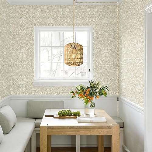 Miniatura 6 de HueBurst Papel tapiz floral para despegar y pegar, papel de contacto botánico William Morris, papel tapiz vintage vintage azul autoadhesivo