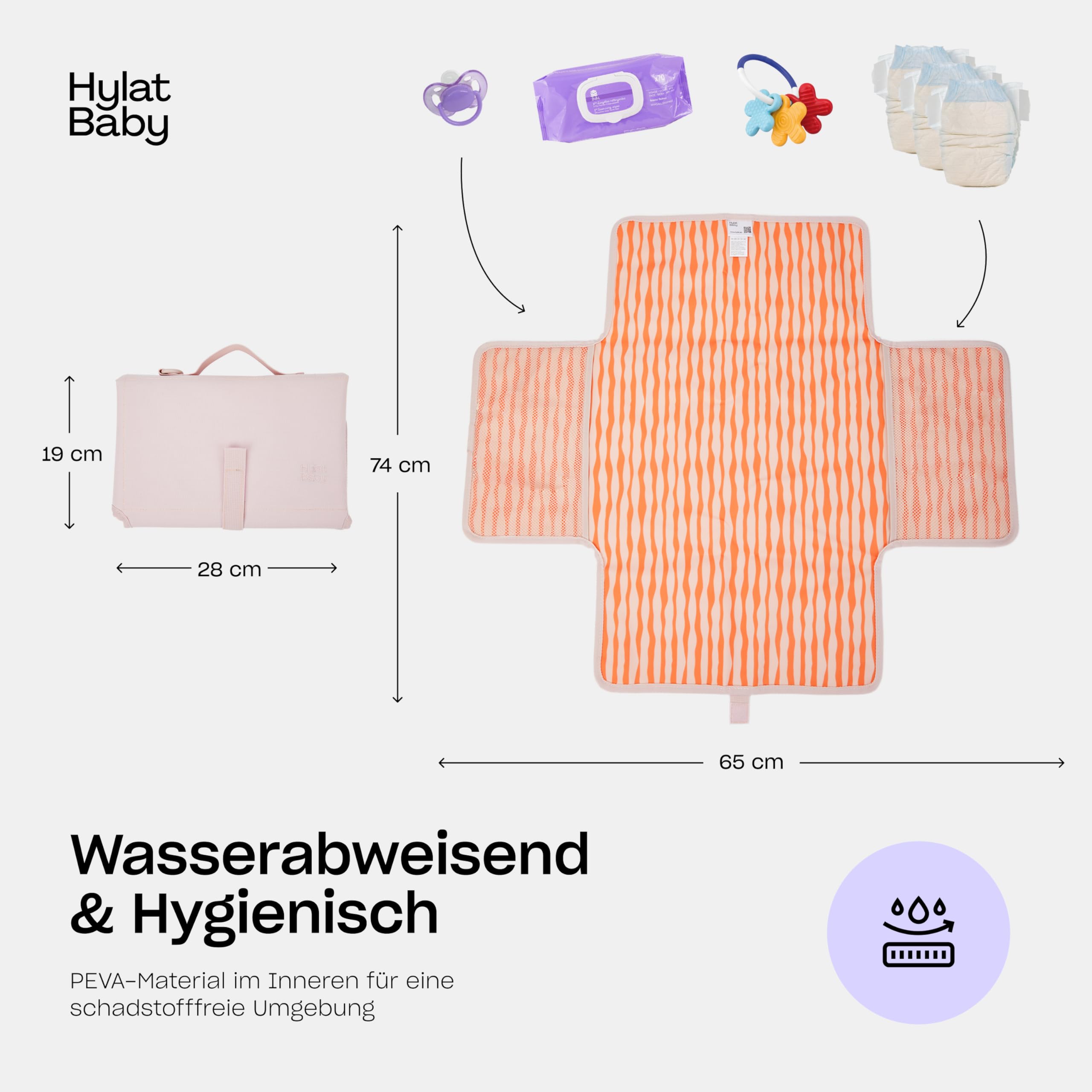 Hylat Baby Wickelunterlage – Faltbare & Abwaschbare Wickelmatte für Unterwegs – Leichte, Tragbare, mit Taschen & Klettverschluss – Hygienische Wickelunterlage für Kinderwagen & öffentliche Toiletten