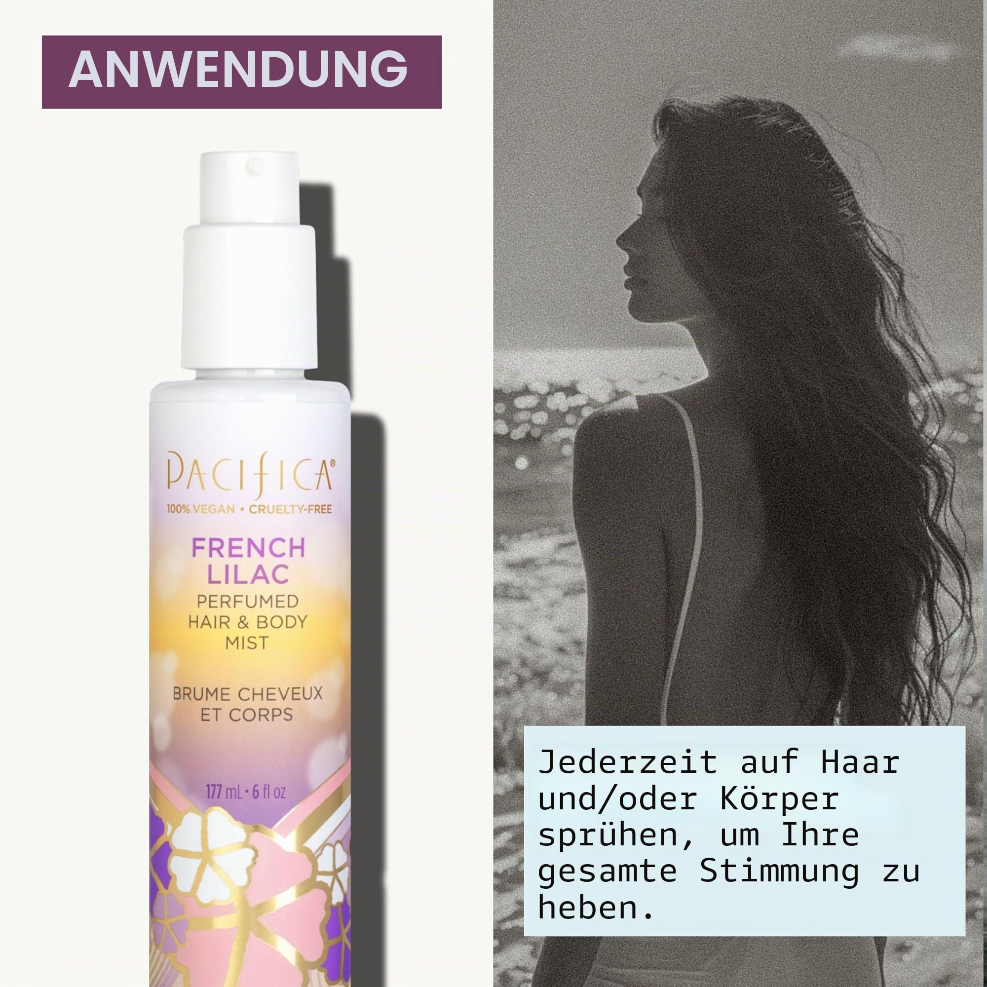 Pacifica Parfümierter Haar- und Körpernebel, französisches Lila, für Damen, 170 ml