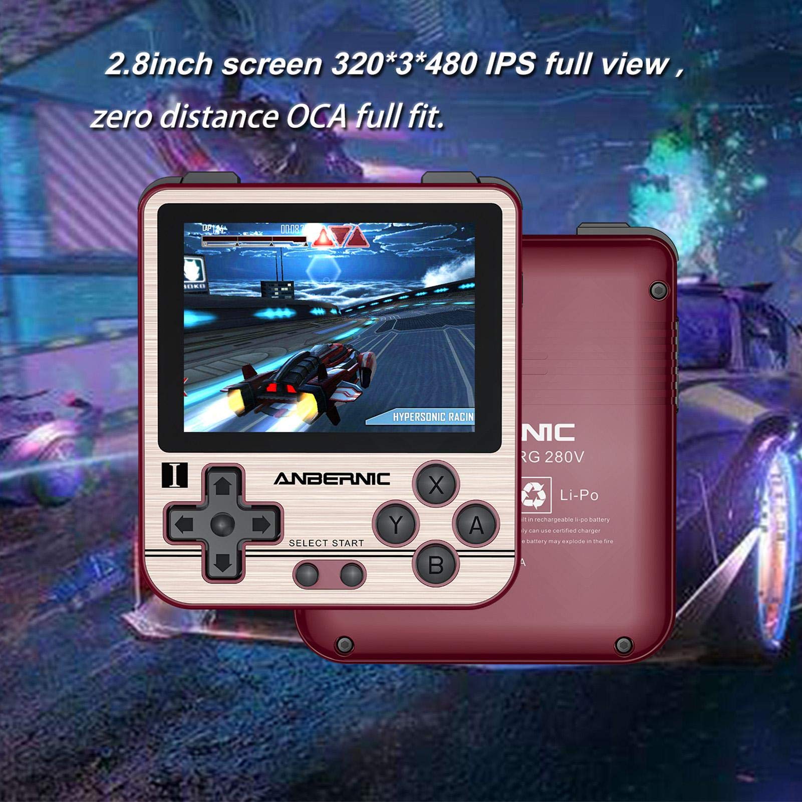 Consoles de Jeux Portables, RG280V Console de Jeux Retro de Jeux, Intégré 2500 Classique Jeux 2.8 Pouces IPS écran Console de Jeux vidéo Portable Joueur de jeu rétro classique de Lecteurs de musique