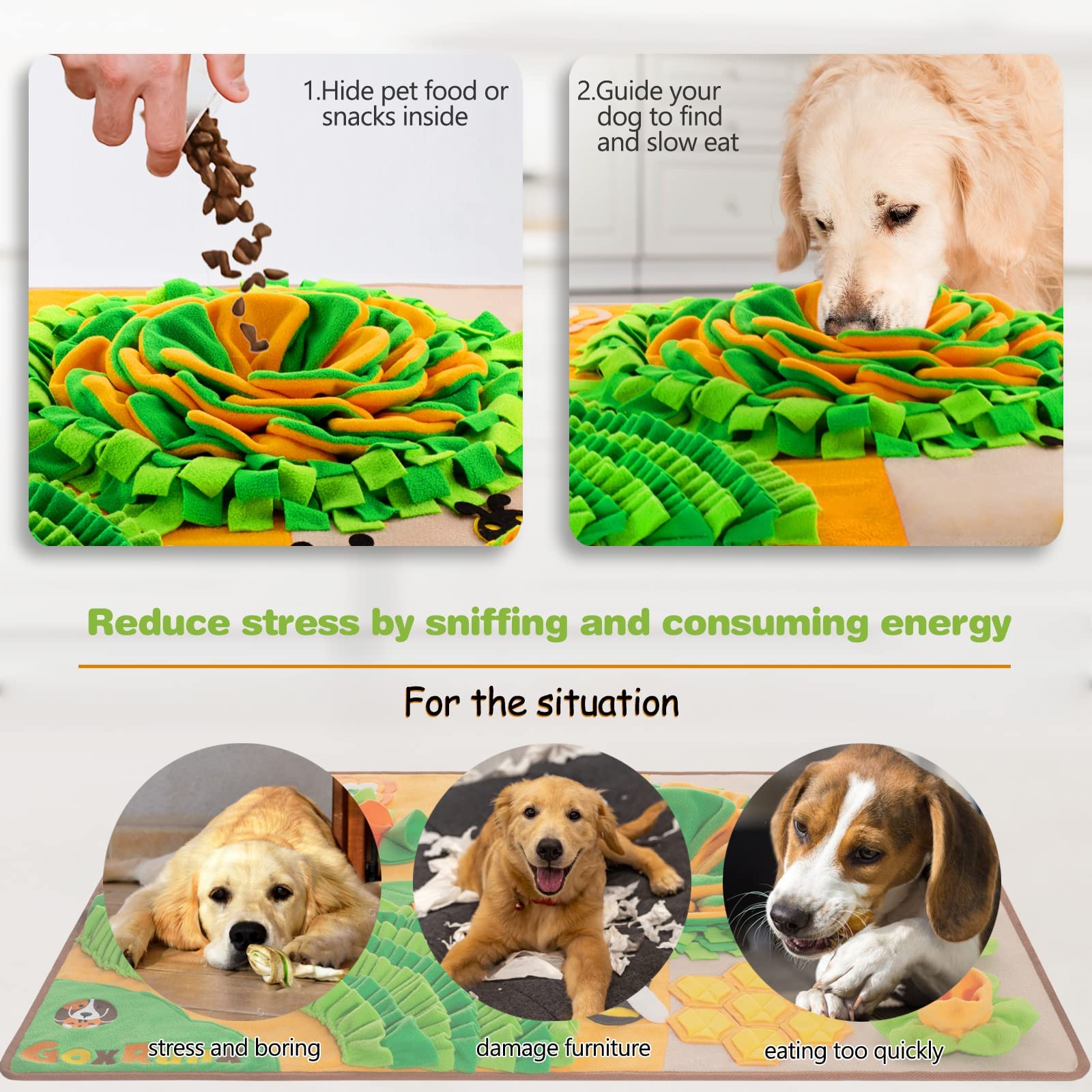 GoxRunx Schnüffelmatte für Hunde, 101.6x68.9 cm, extra große Hunde-Futtermatten, Haustier-Schnüffelmatte, interaktives Hunde-Puzzle-Spielzeug für Stressabbau, fördert das natürliche Futtersuche