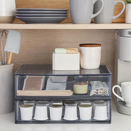 Miniatura 5 de STORi STAX - Cajones organizadores apilables de plástico (juego de 2) gris clásico  12.5 pulgadas de ancho  El juego incluye dos cajones abiertos