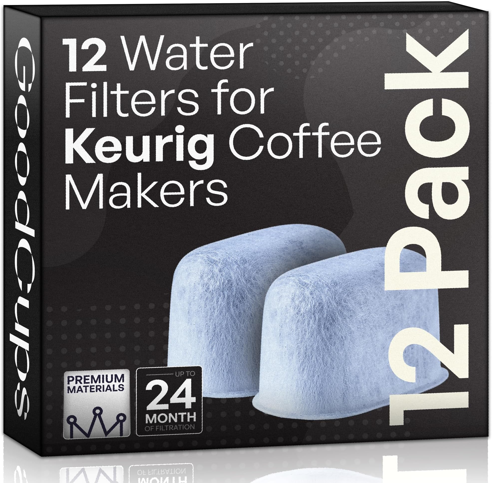 GoodCups 12 Water Filters for Keurig K-Mini, K-Slim, K-Duo, K-Supreme, K-Classic, K-Elite, K-Select, K-Cafe, K-Compact, K-Express - Universal Fit Replacement Water Filter for Keurig Coffee Makers