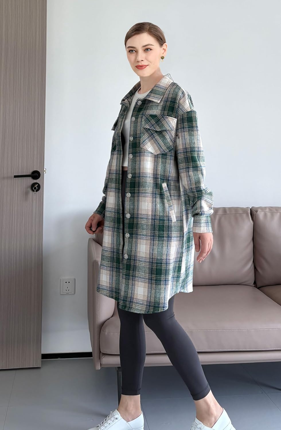 Minibee Women's Flannel Shirt Jacket Plaid Long Sleeve Shacket Button Down Blouses Tops with Pockets - Image 4