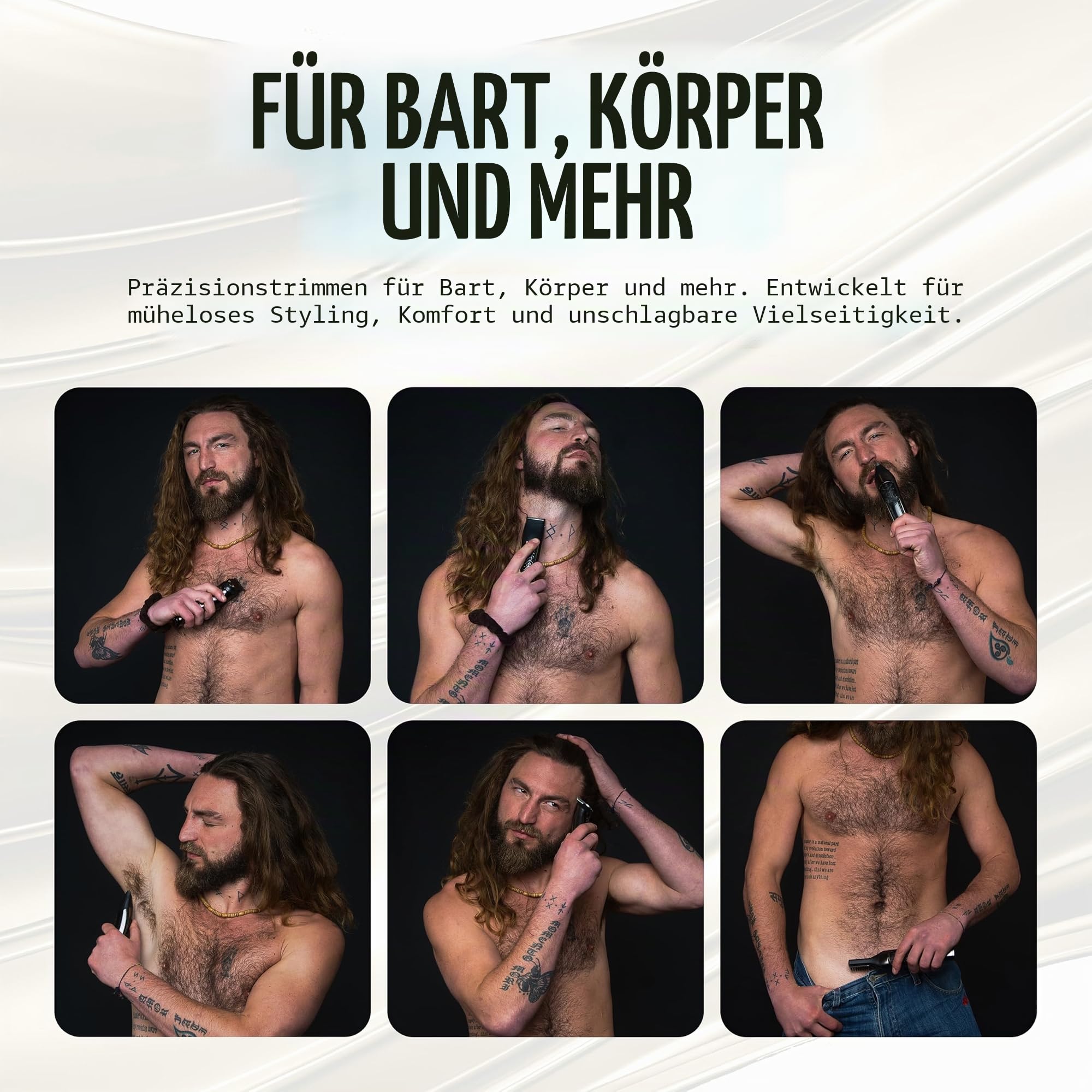 The Beard Struggle Varangian Bartschneider® 6-in-1 für Haare, Bart, Körper & darüber hinaus, Titan-Klinge, 17-fach verstellbare Klinge mit digitaler LED-Anzeige, kabellos, wasserdicht,