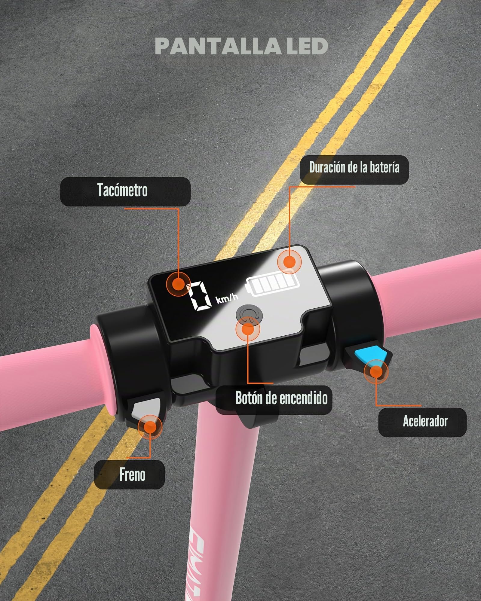 Patinete Eléctrico Niños 6-12 Años Plegable Seguro 14km/h 8KM Luces LED Color Frenos Dobles Pantalla Regalo Cumpleaños