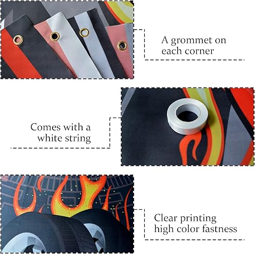 Miniatura 3 de Telón de fondo de feliz cumpleaños para decoración de fiesta de cumpleaños temática de automóvil, fondo de fotos de fiesta de carreras para niños,