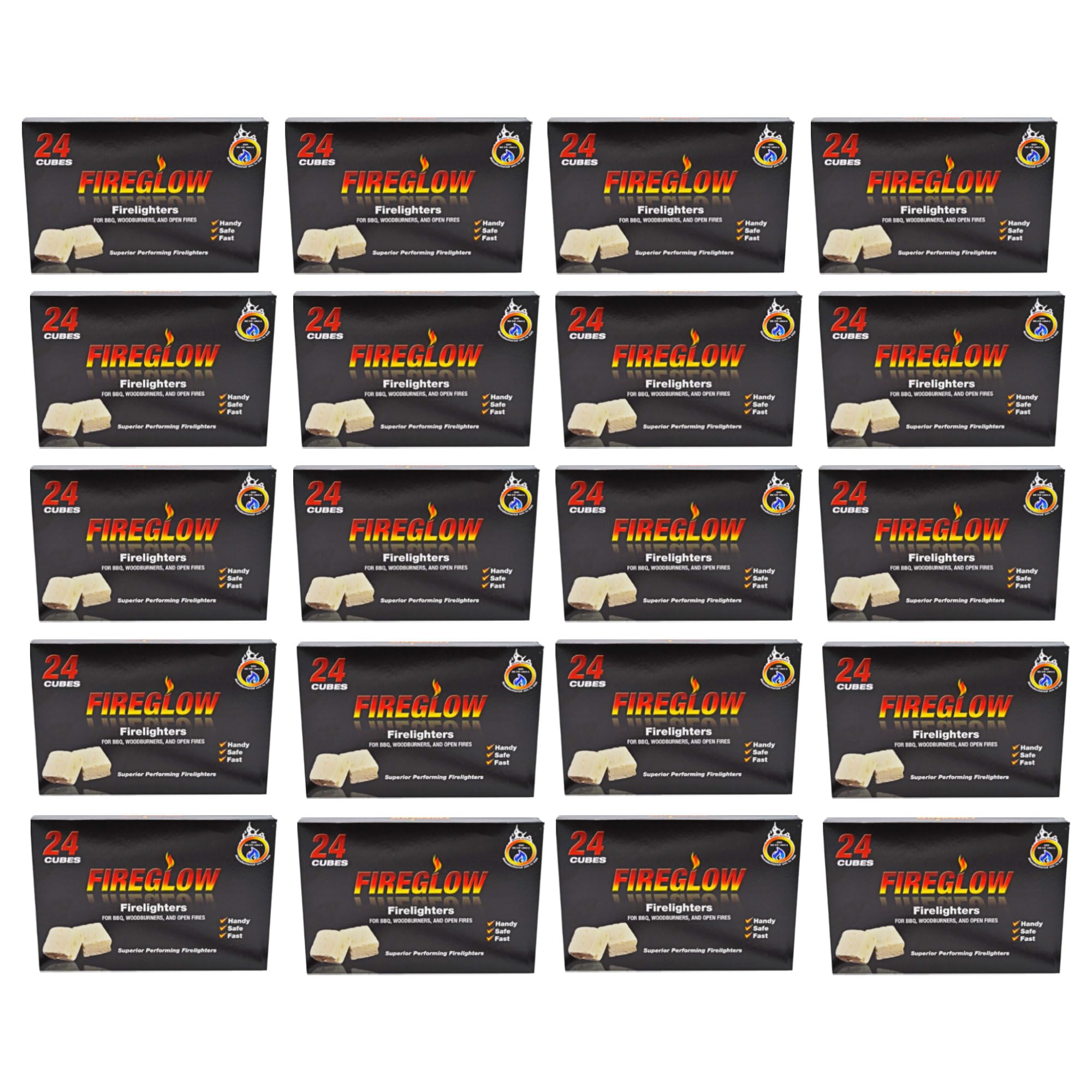 Firelighters Starter Blocks Cube for BBQ, Woodburner, Open Firelighter, Campfire, Stove, 24 Cubes in 1 Box (20 Pack (480 Cubes))