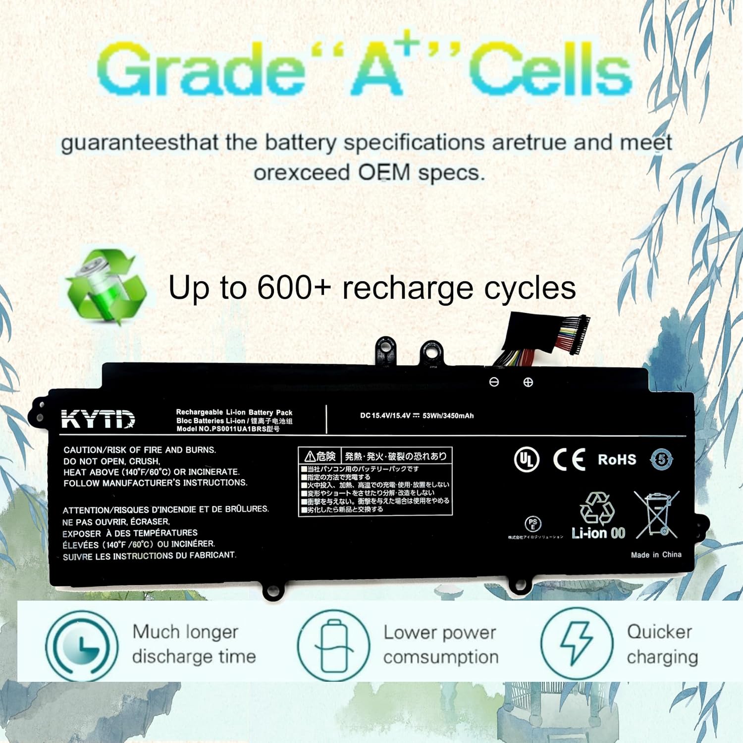 PS0011UA1BRS Laptop Battery compatiable with for Toshiba Dynabook Portege X30L-J PCR10A-009003 PCR10L-13L011 PCR10T-04N00X PCR12U Series Compatible Part Number PS0011UA1BRS （53Wh-15.4V