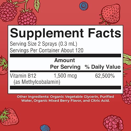 Miniatura 2 de Spray de vitamina B12  Spray líquido de vitamina B12 orgánica USDA  Suplemento de vitamina B12 líquido para función nerviosa  Vitamina líquida B12