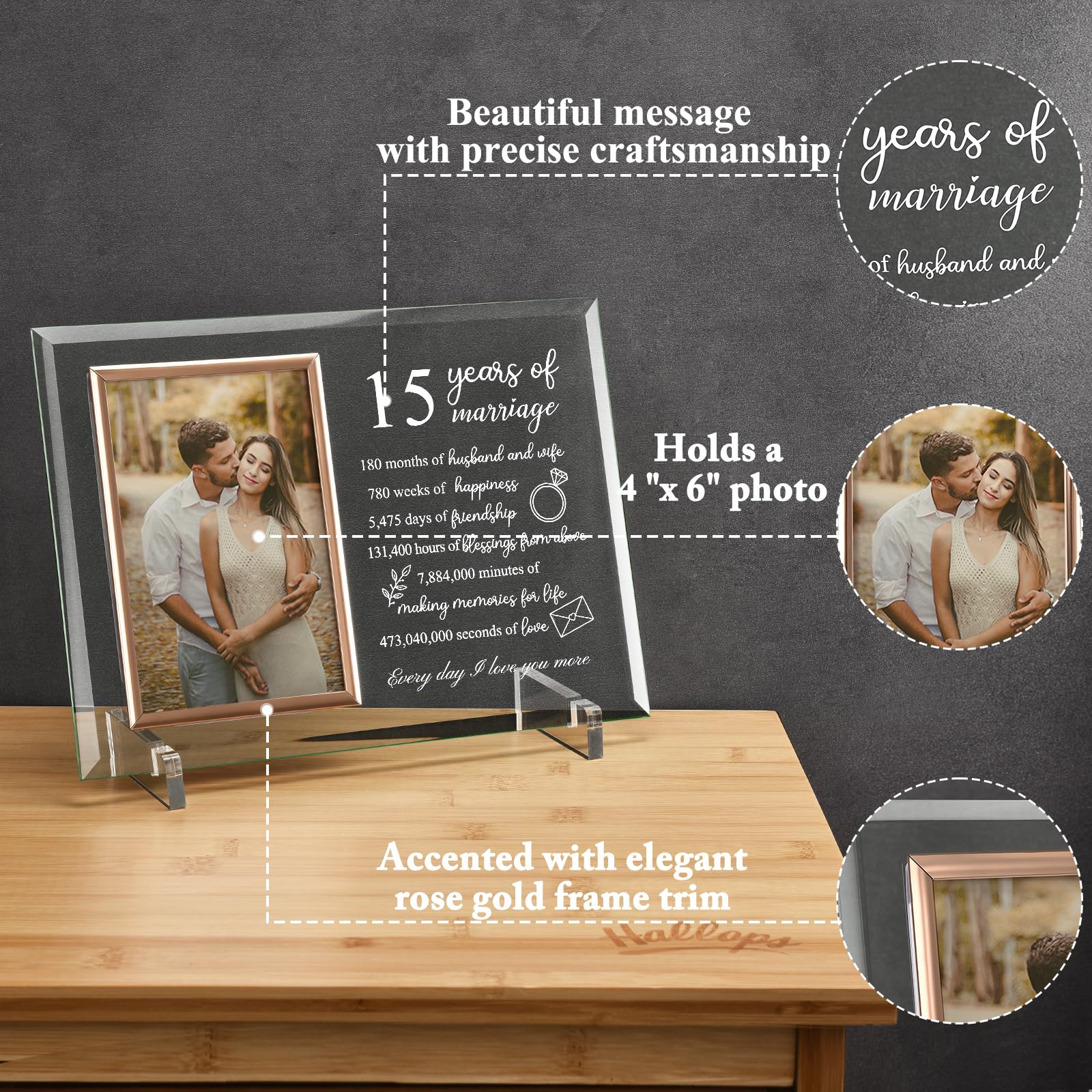Cadre Photo 15 Ans Mariage EYITUPC - Bois Rustique, 2 Photos 10x15 Cm, Cadeau Couple