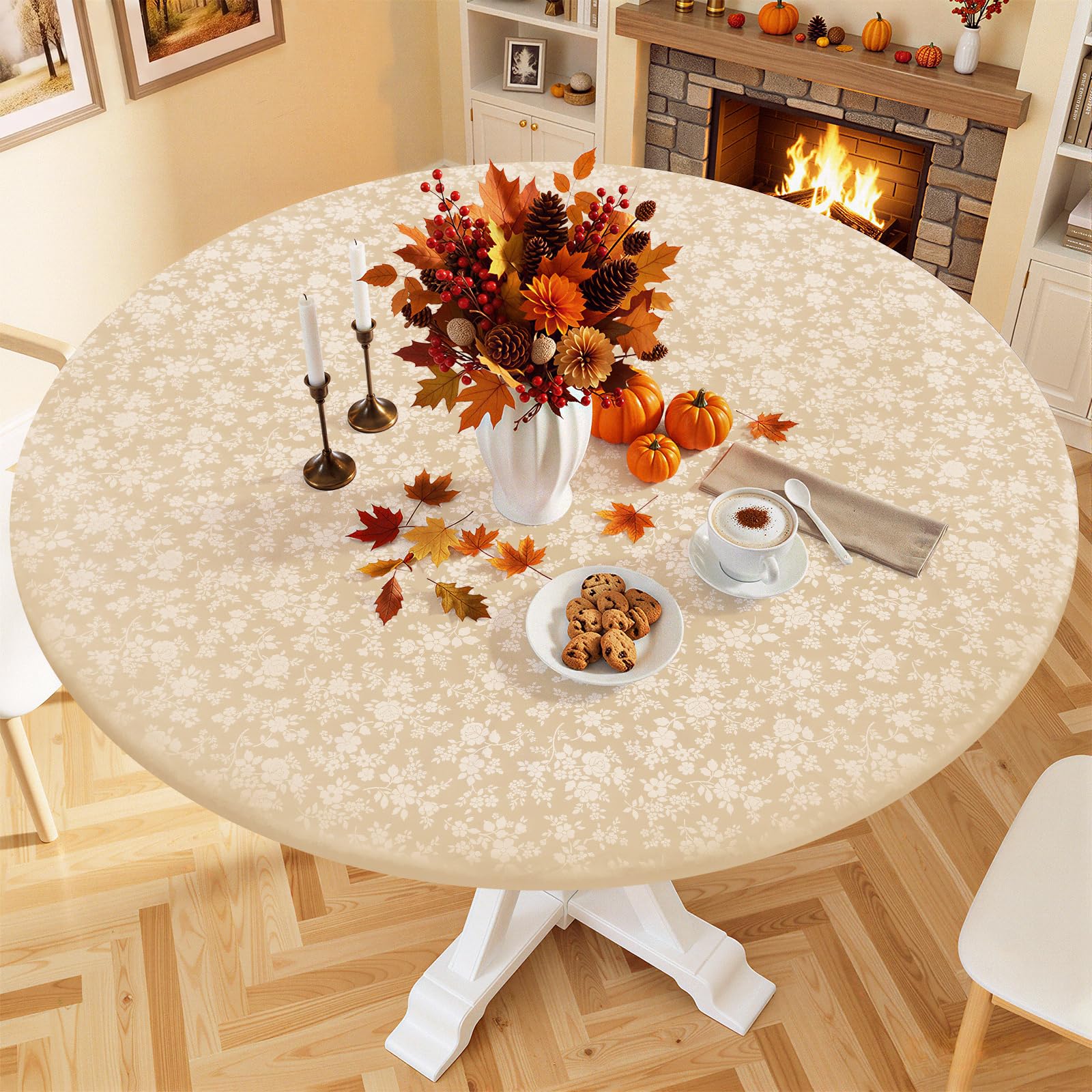 Smiry Waterproof Heavy Duty Vinyl Fitted Tablecloth for 45"-56" Round Table