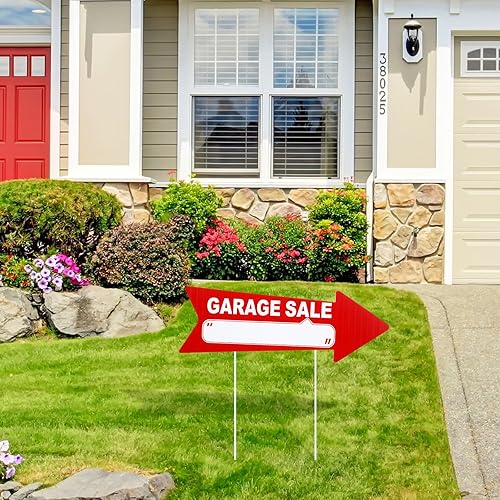 Miniatura 4 de Wenqik 12 letreros de venta de garaje con estacas de doble cara de neón con estacas de 17 x 6 pulgadas, alta visibilidad de esta manera de plástico