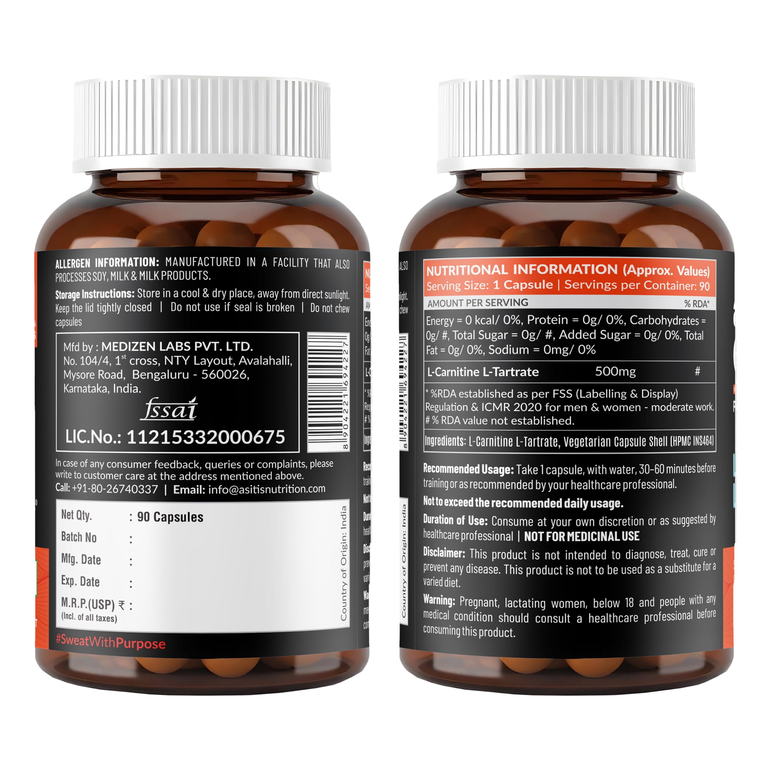 AS-IT-IS One L-Carnitine L-Tartrate 500mg Capsules for All Ages Adults; Supplement to Support Energy, Recovery & Metabolism, Support Lean Goals - 90 Capsules 4