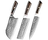 MOKEEN Kitchen Knife Set 3PCS, 67 Layers VG10 Damascus Chef Knife Set Cooking Knives with PakkaWood Wood Handle, Gift Box
