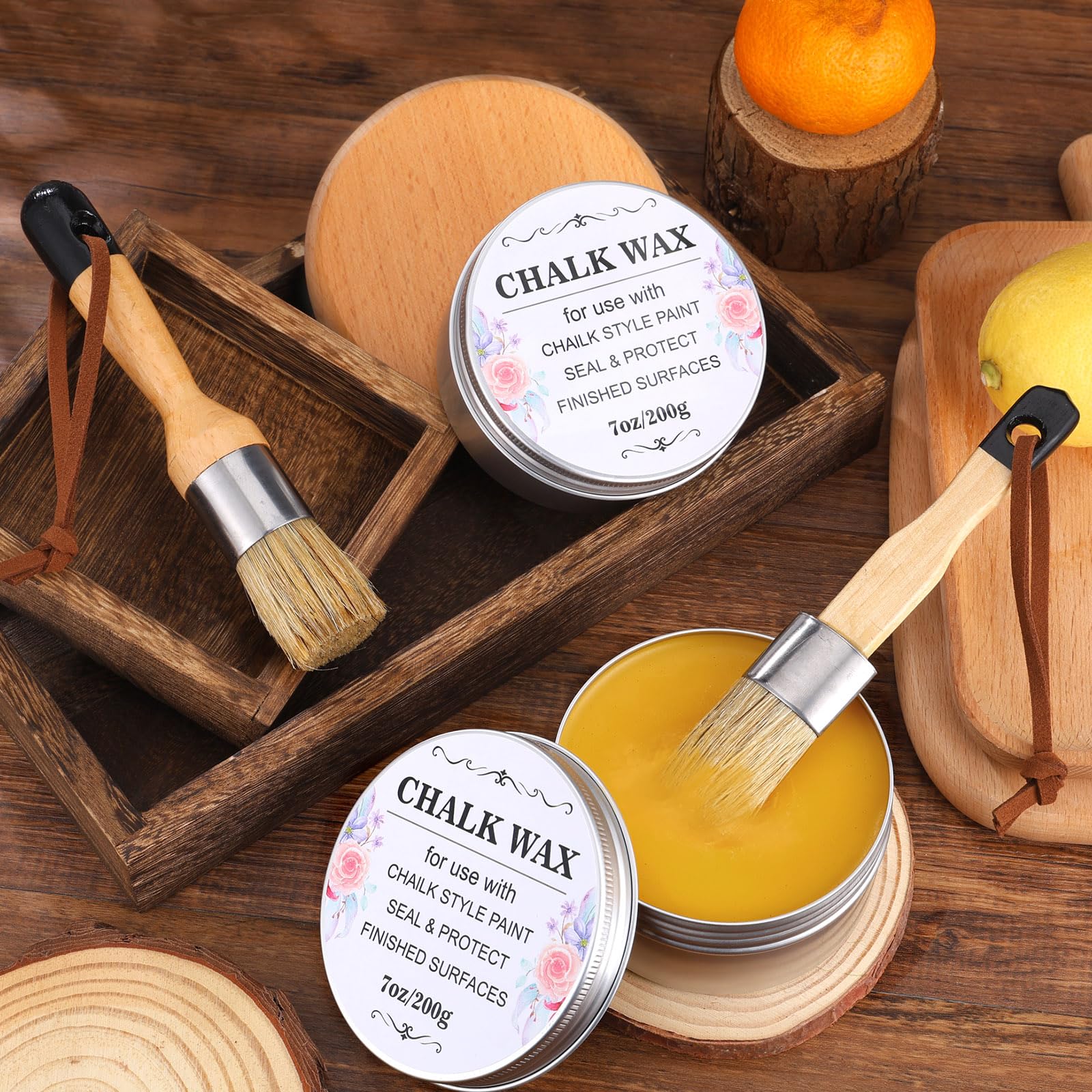 2 Pcs Furniture Finishing Wax Clear Finishing Wax with 2 Brush Set 7 oz Sealing Wood Wax for Furniture Protective Chalk Paint Sealing Wax for Painting Waxing Interior Furniture