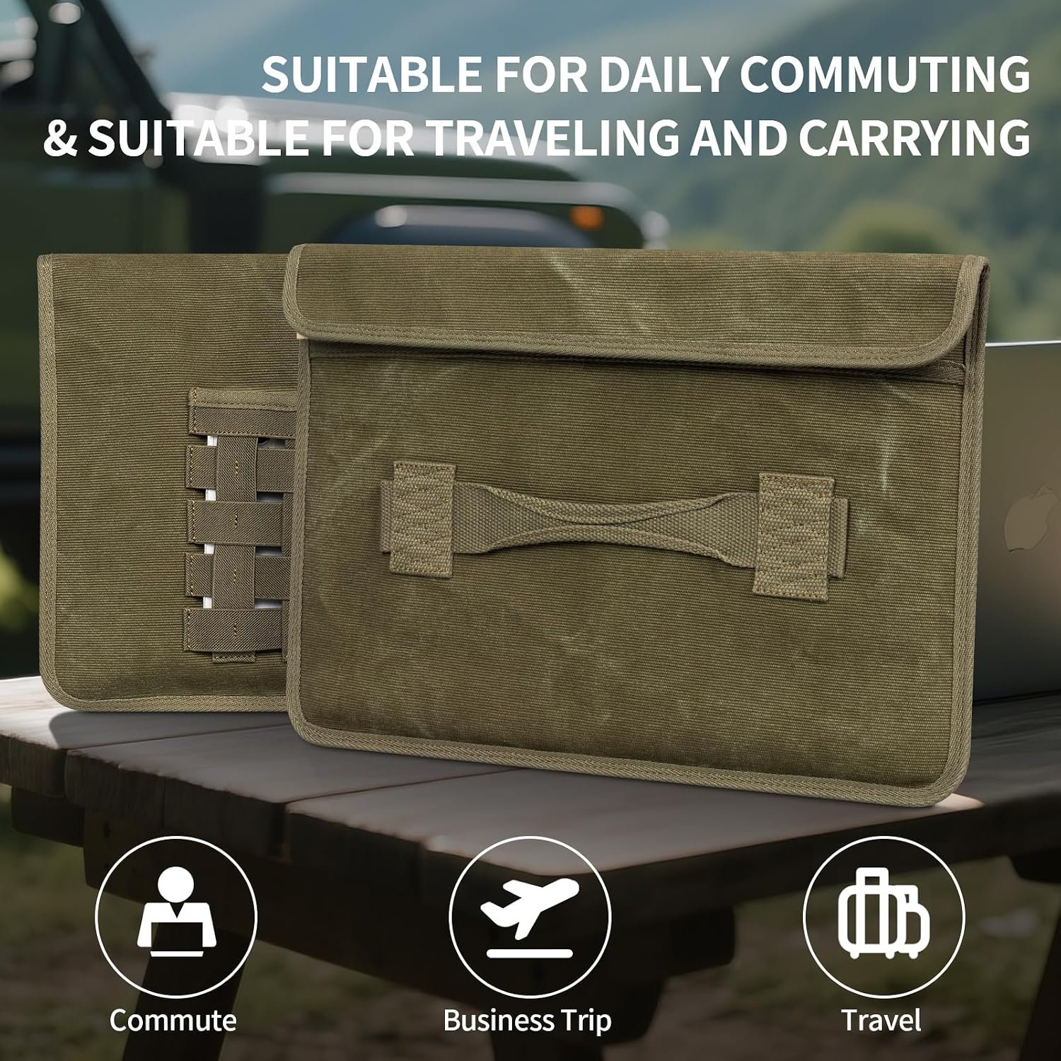 Laptop Sleeve 16 Inch Compatible with MacBook Pro 16 M4 M3 M2 M1 Pro/Max＆MacBook Air 15 M4 M3 M2 Case, Military Retro-Style Protective Canvas Cover for 15-16 Inch,Army Green