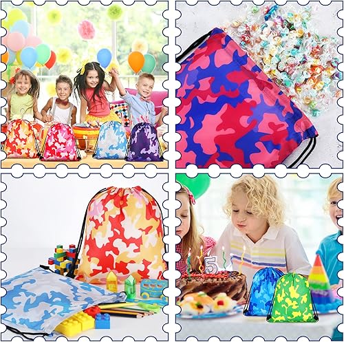 Miniatura 7 de Lothee Paquete de 30 bolsas con cordón, recuerdos de fiesta para niños, bolsas de regalo de fiesta de poliéster, bolsa de regalo, mochila con cordón