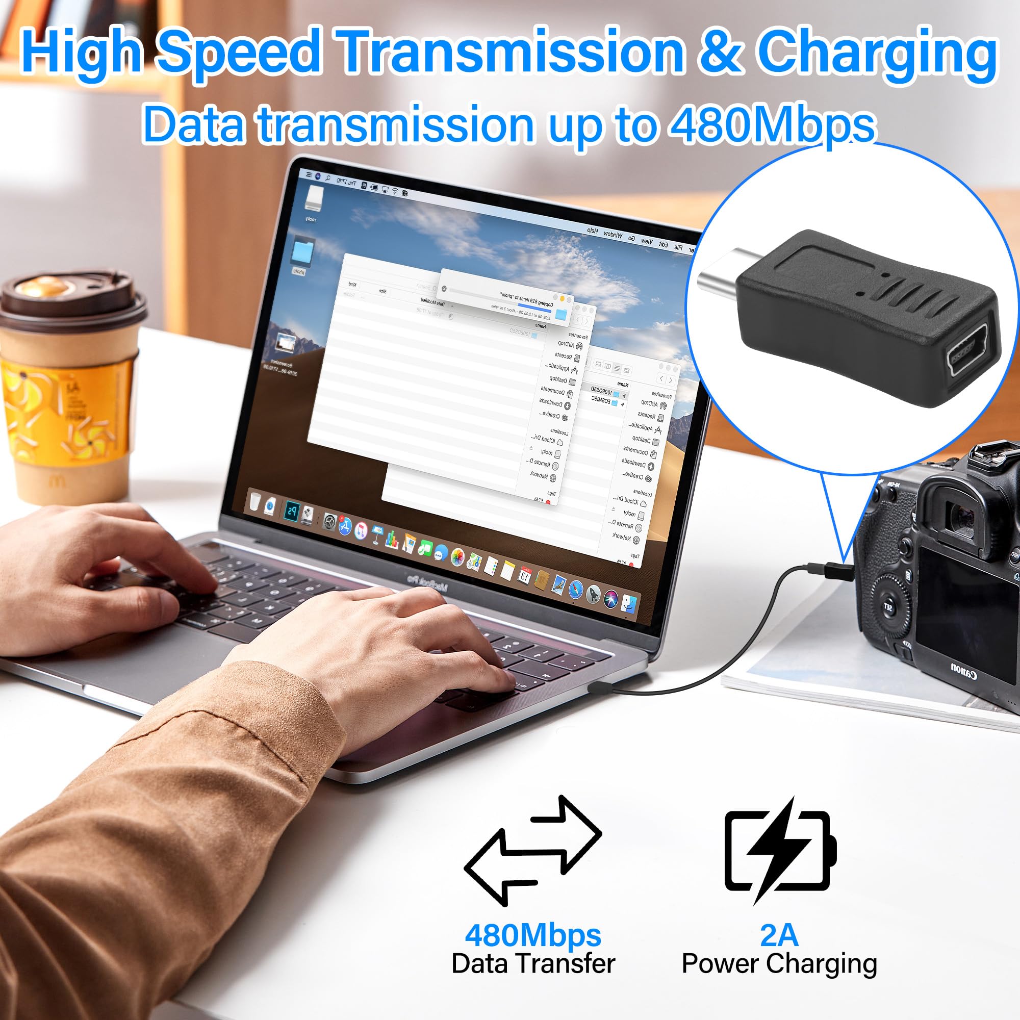 JZK 1M Câble USB C Mâle Vers Mini USB Tressé, Cordon Charge Données USB Pour Appareil Photo Numérique, MP3/MP4, Clavier Contrôleur, Disque Dur, Caméra Tableau Bord, Rétroviseur Voiture, Microphone