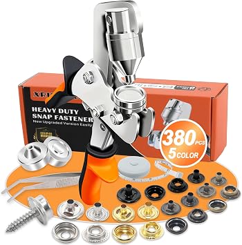 Snap Fastener Tool, Boat Cover Snap Button Kit, 380 PCS Button Snap Kit, 5 Colors of Boat Cover Snaps, 15mm Stainless Steel Canvas Snaps for Repairing Boat Covers, Fabric, Tarps, Canvas, Leather