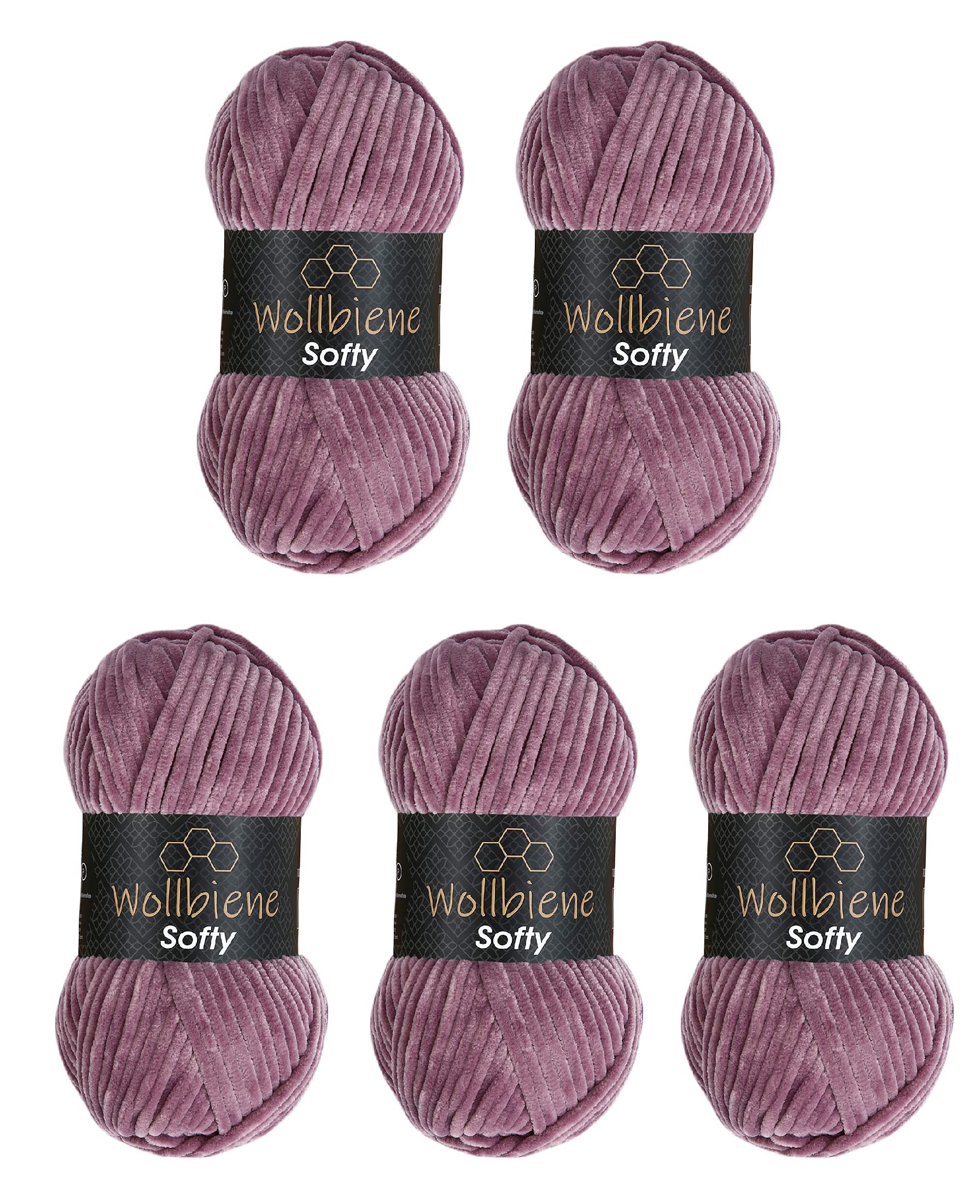 Wollbiene Softy 5 x 100 g Chenille Wool for Crocheting Knitting Wool, Baby Wool, 500 g Chenille Wool, Super Bulky Crochet Yarn (Antique Pink 86)