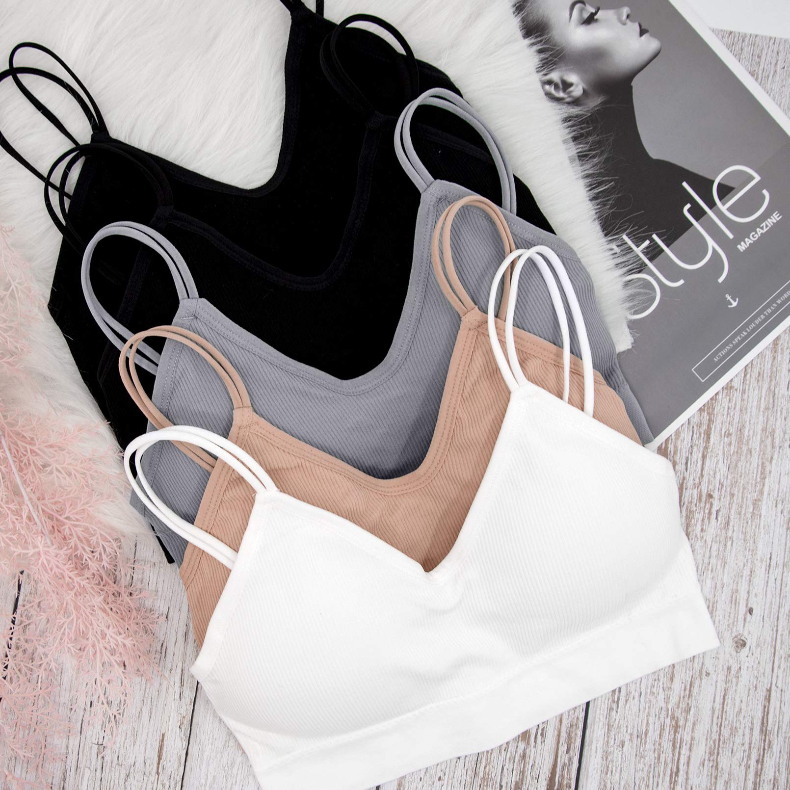 BQTQ 5 Pezzi Reggiseno a Canotta V Collo Bralette Senza Ferretto per Donna, 5 Colori