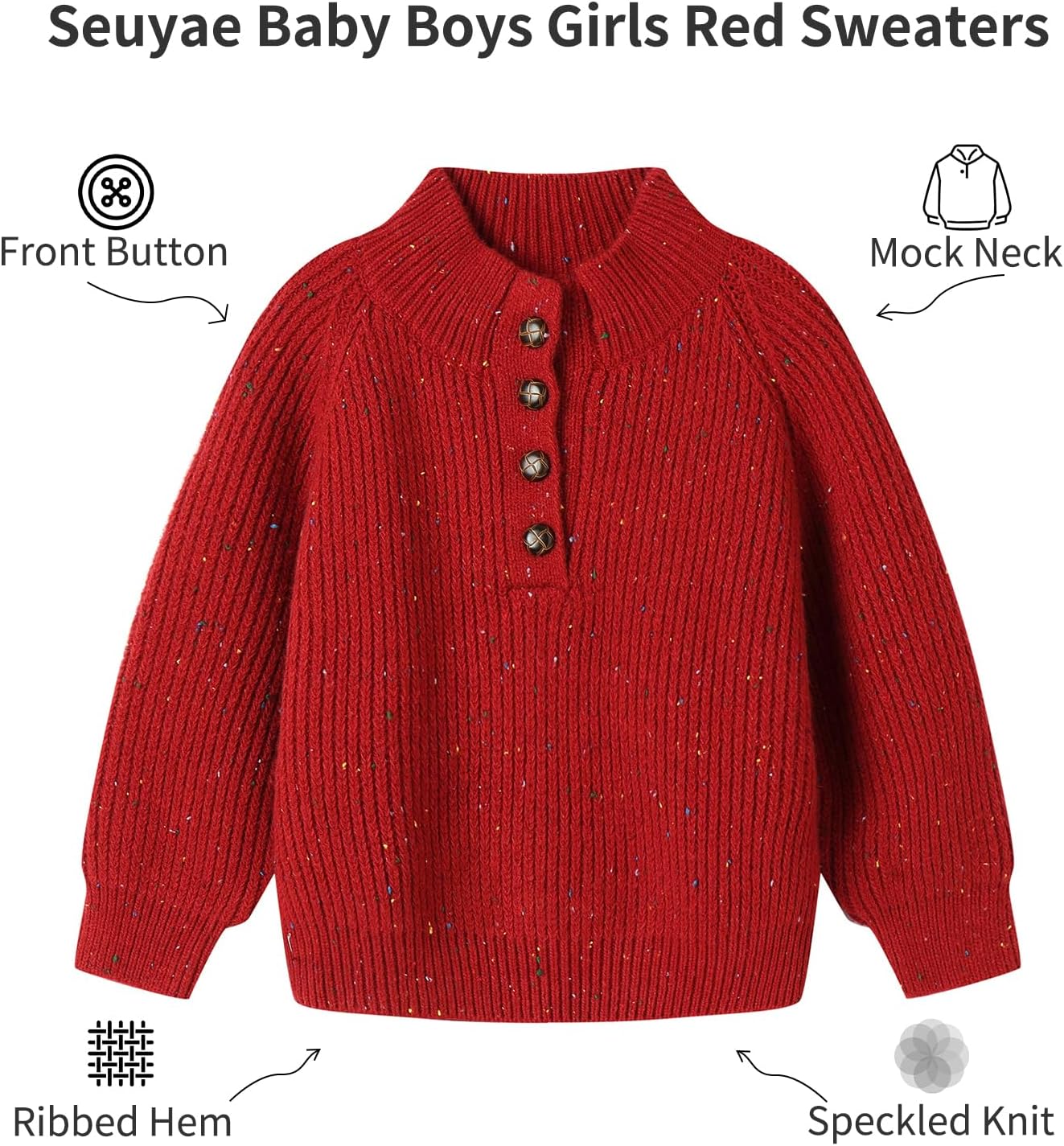 Baby Boys Girls Sweater Speckled Knit Front Button Mock Neck Pullover 12M-6Y