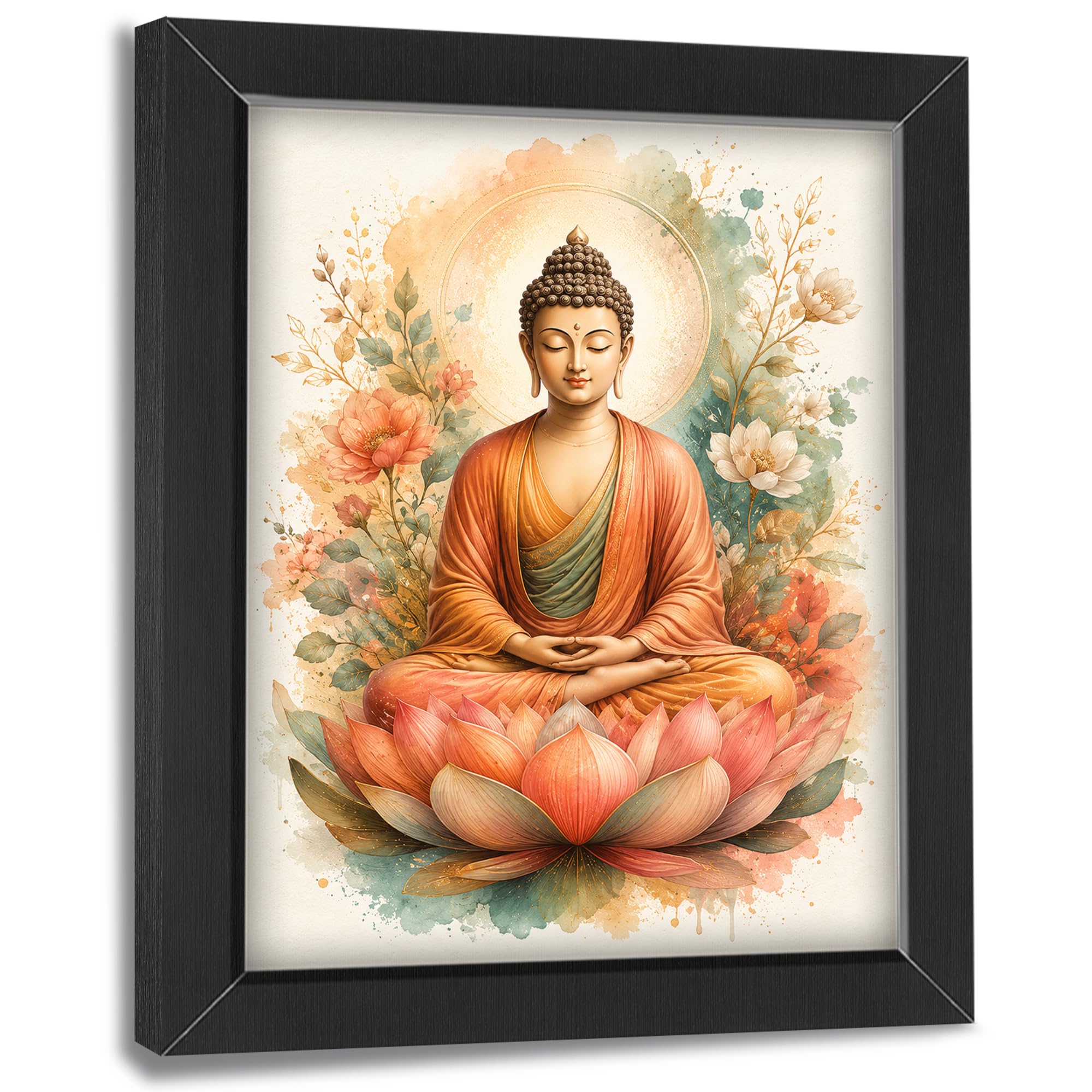 Jerkboo Wall Art Framed 32 Buddha Lotus Decor Wall Art, Buddhist Meditation Zen Picture 8"X10"