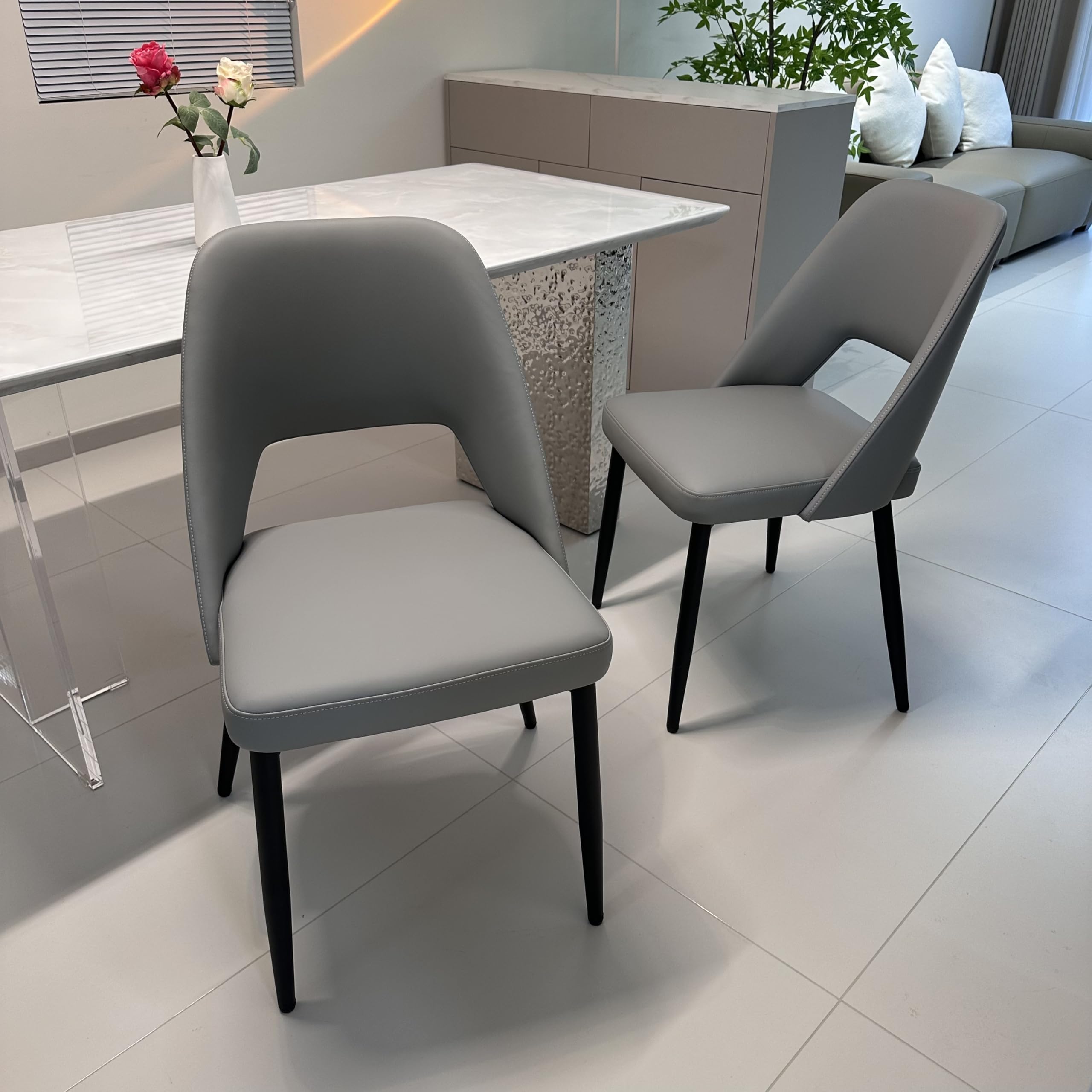 WilliamRock Deluxe Dining Chair: Luxurious Faux Leather, Sturdy Metal Legs, assembles in 5-8 Minutes. Ergonomic Comfort for Dining, Living Rooms, Studies, and Meeting Rooms (Grey)