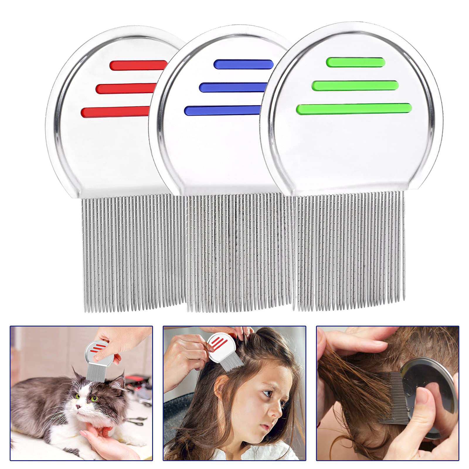 Pufeuoo 6 Pack Lice Removal Comb Metal Nit Comb Reusable Gritty Comb for Adults Kids Pets Head Lice Treatment