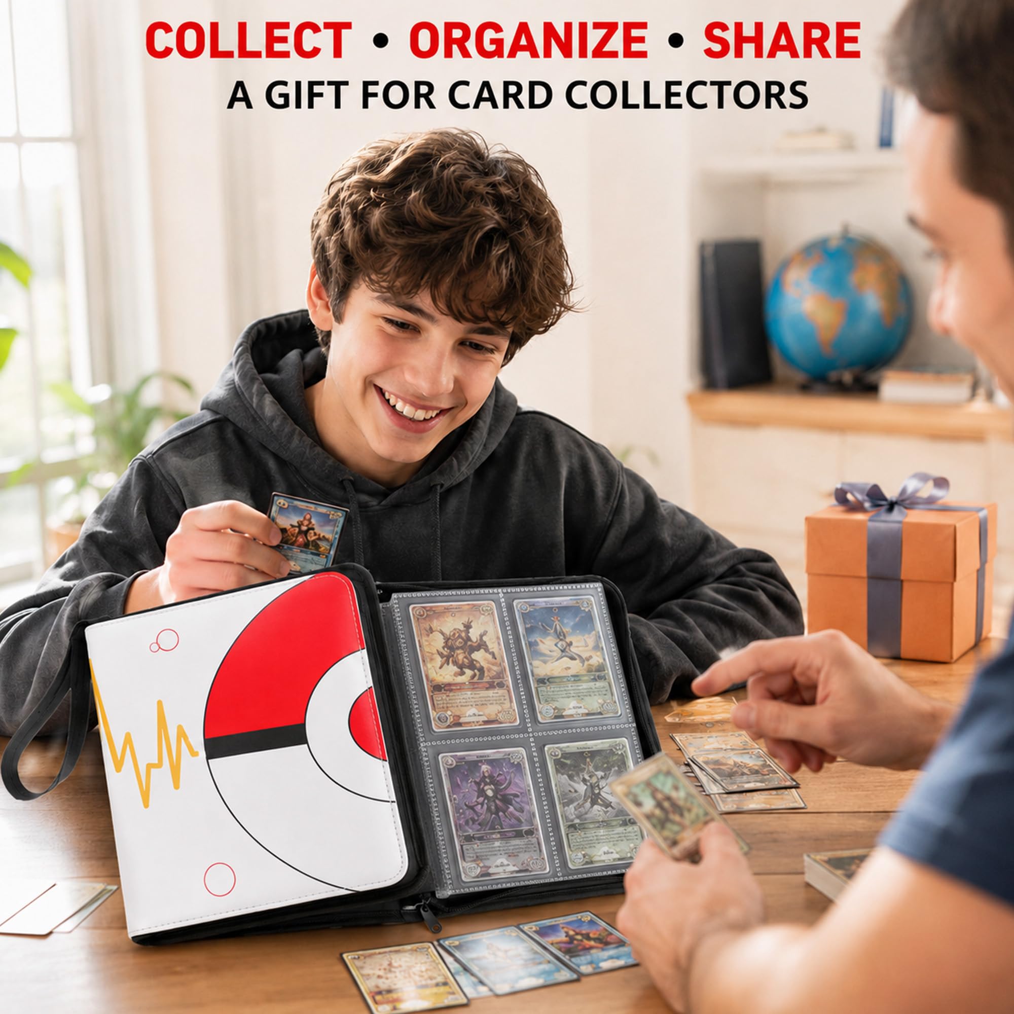Raccoglitore di carte collezionabili con 4 tasche, album di carte da collezione con 50 maniche rimovibili, raccoglitore con cerniera per 400 carte, protezioni impermeabili per sport, TCG, carte
