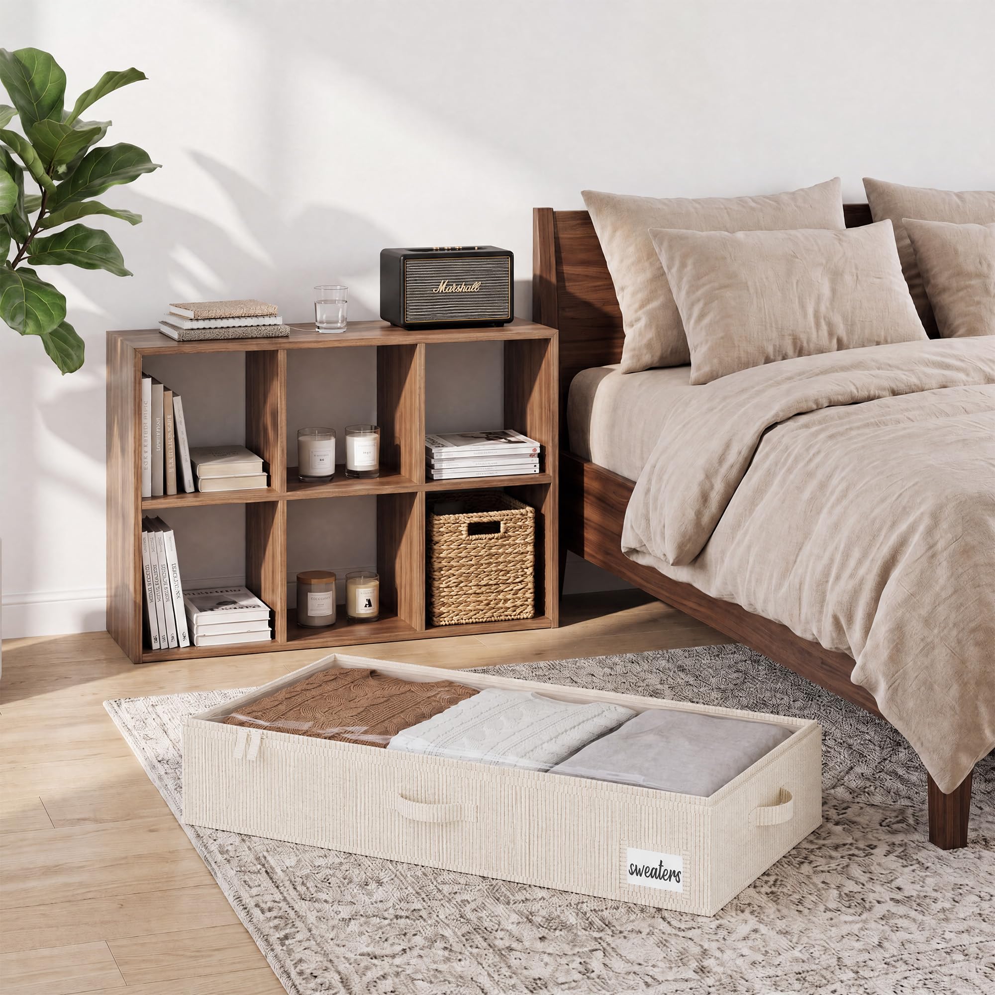 StorageWorks Grande contenitore sotto il letto, con coperchio, per vestiti, a righe bianche e nere, 84 × 43 × 15 cm