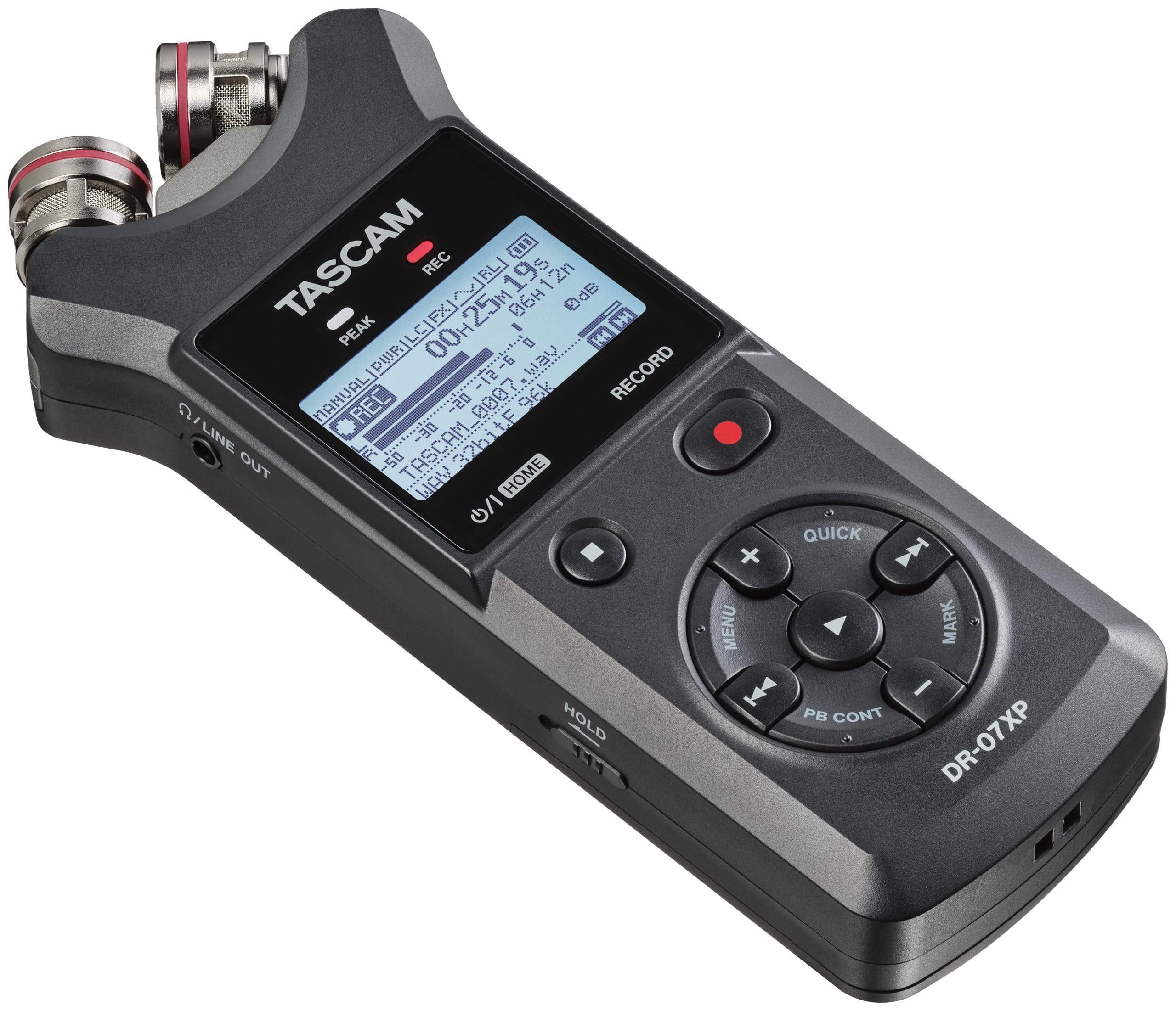 Tascam DR-07XP – Enregistreur portatif à 2 canaux 32 Bits avec Microphones réglables et Interface Audio USB-C