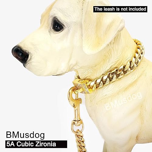 Miniatura 7 de Collar de cadena de oro para perro, collar de cadena de metal con diseño de circonita cúbica, hebilla segura, cadena de eslabones cubanos de 18