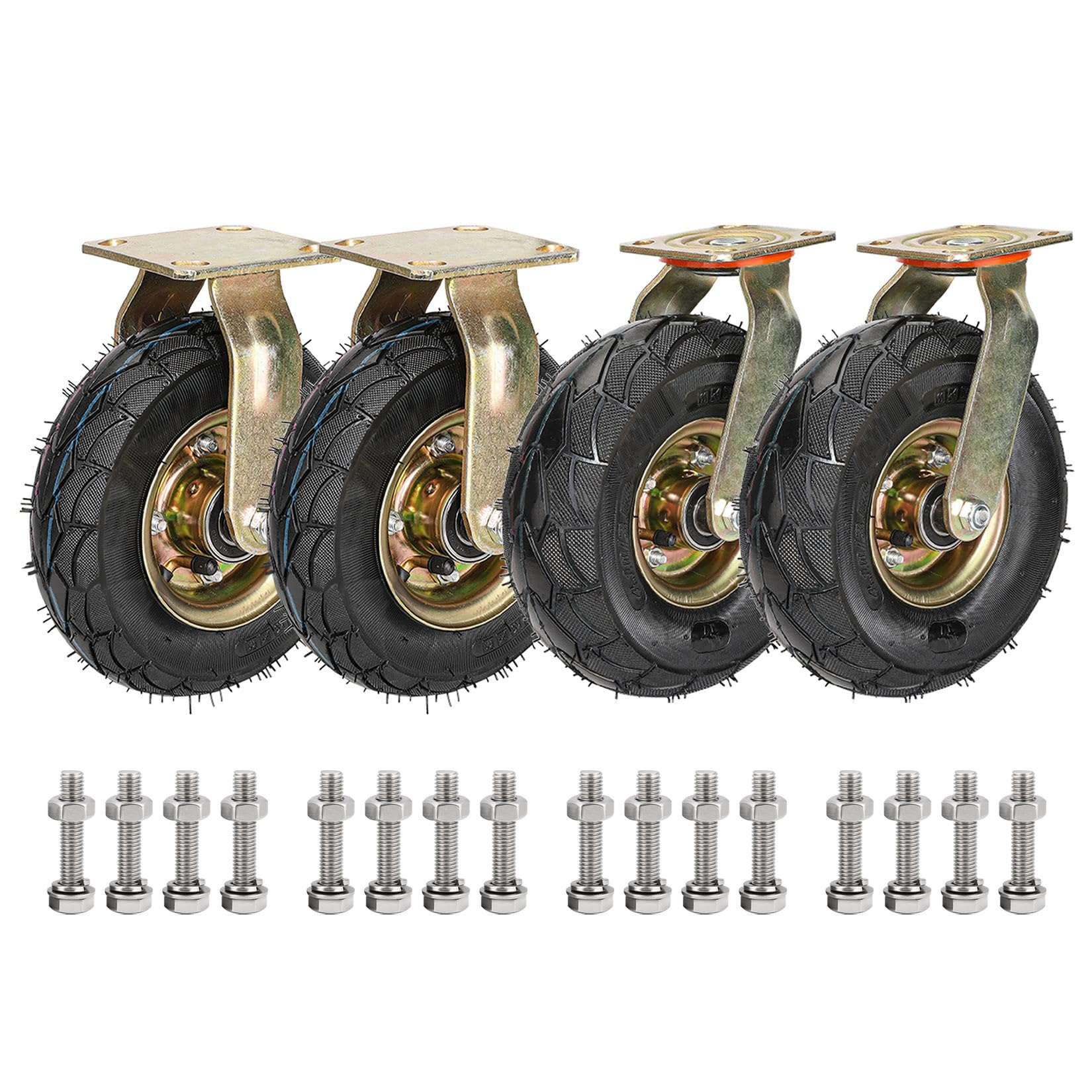 GYRAZXS Heavy Duty Rubber Wheel Casters Set of 4 8"/10" Silent Shock Absorption Swivel/Fixed with Brake 440 lbs Load Capacity Ideal for Furniture & Equipment
