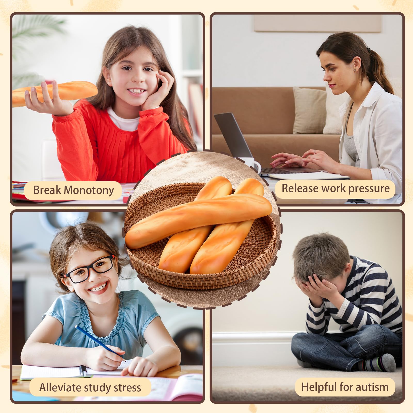 Anboor 3 sztuki zabawek do długiego chleba, sztuczna bagietka quishy, pachnące, miękkie, wolno rosnące zabawki, jedzenie, rekwizyt do odgrywania ról, kuchnia, dzieci
