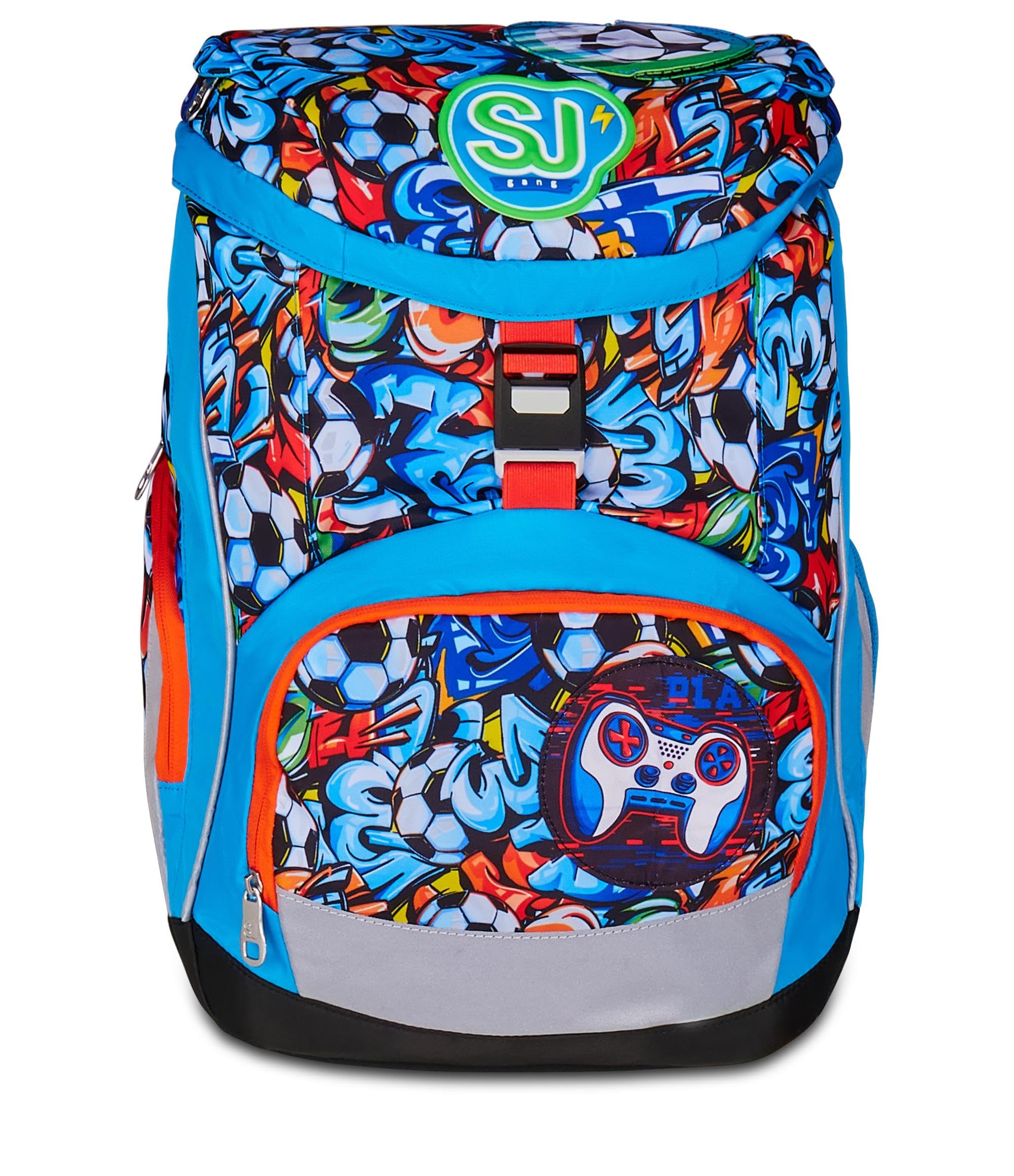 SJ GANG STYLE JAM GANG Zaino Scuola Ergonomico Updown Soft, Azzurro, Schienale e Spallacci Regolabili, Organizzazione Interna, Multi Tasche, Tasca Borraccia, 24 Lt, Zaino Scuola Elementare, Bambino