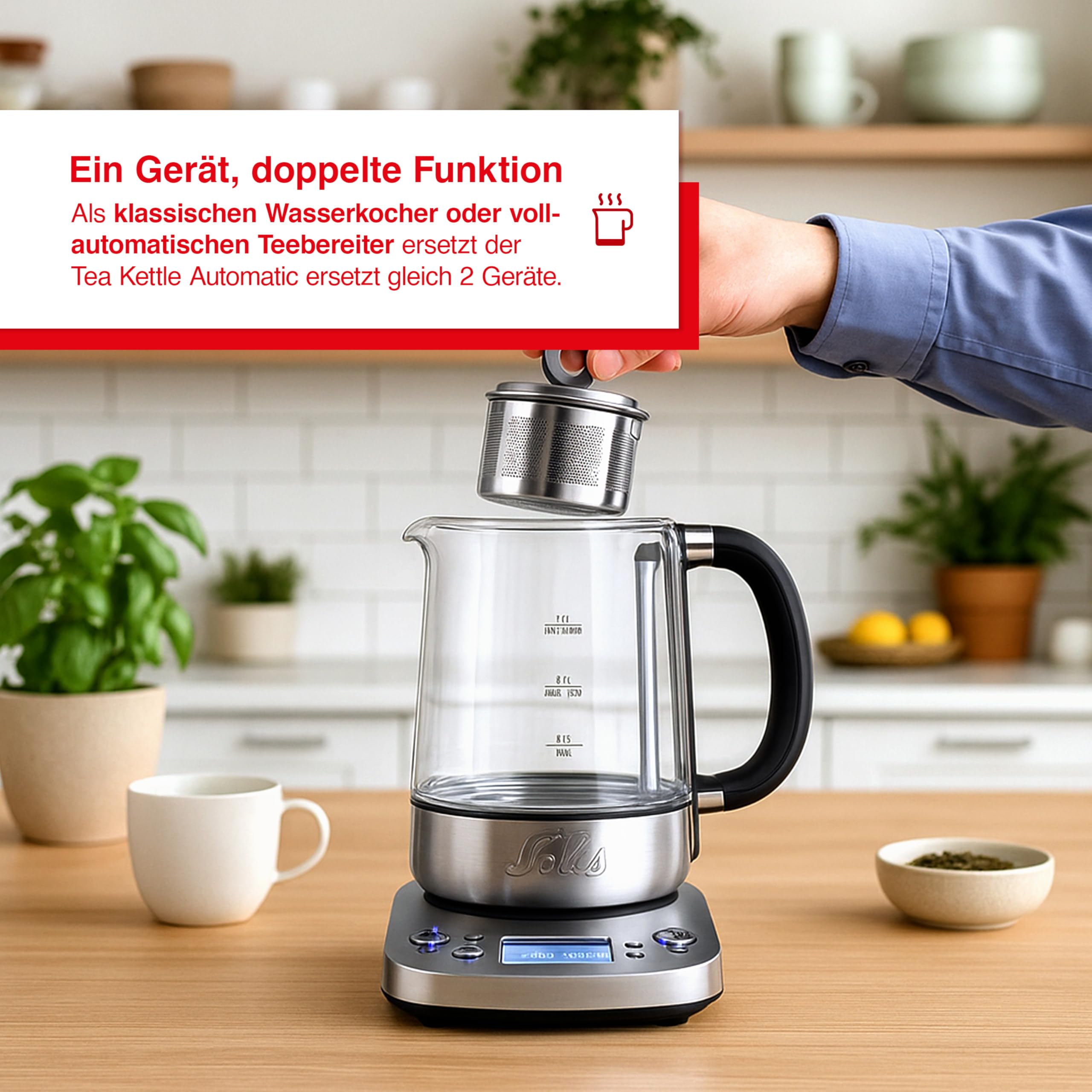 Solis Tea Kettle Automatic 5518 - Wasserkocher mit Temperatureinstellung - Teekocher - Timerfunktion - Integriertes Teesieb - 1,7 Liter Kanne