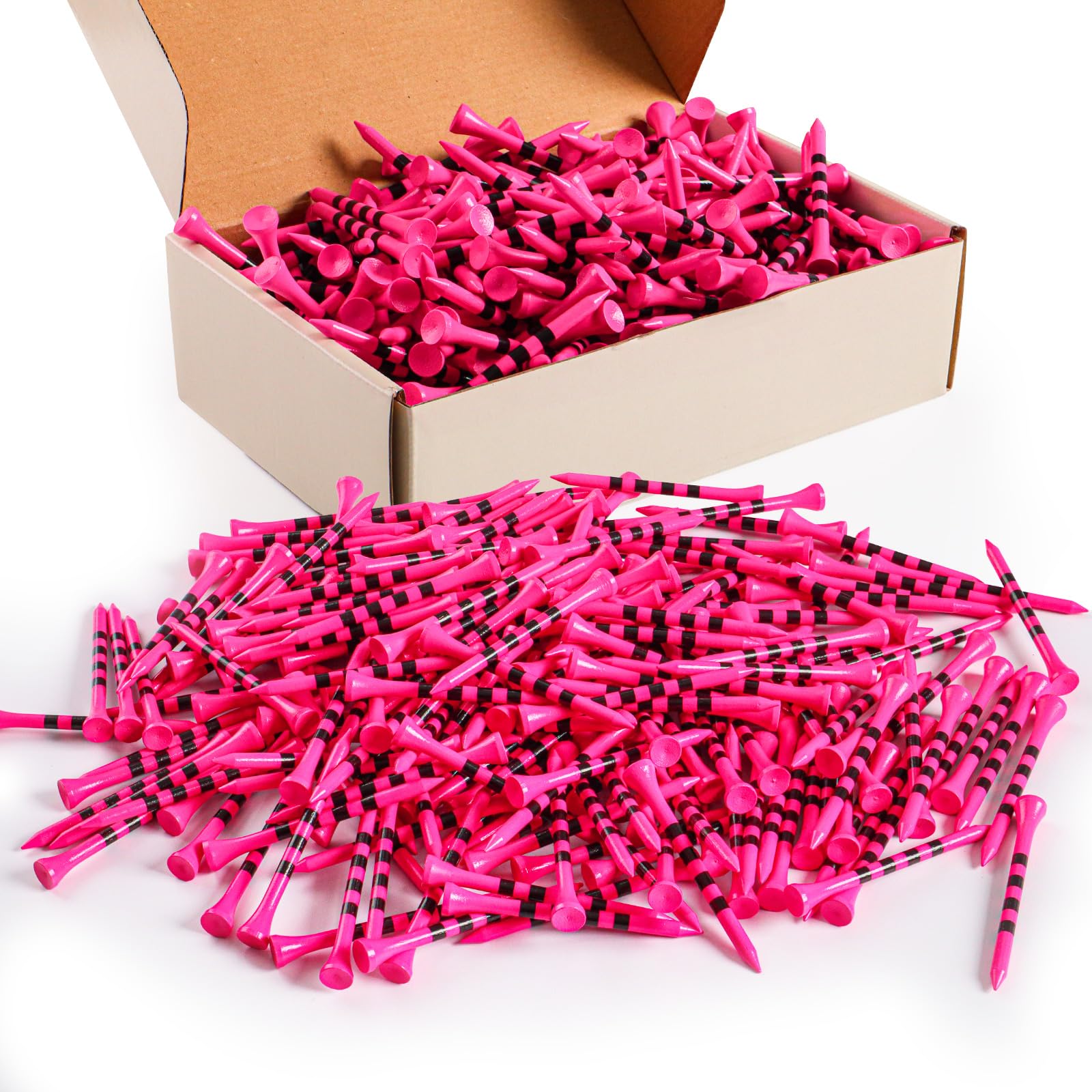 AMRTA Bright Pink Bamboo Golf Tees Wood 2 3/4" 3 1/4" Options Value 200 Pack, High Visibility with Striped Design for Consistent Tee Height, Reliable Ball Support for Men Women Golfer (3-1/4")