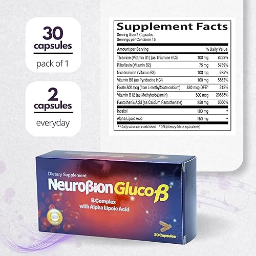Miniatura 6 de Neurobion Gluco B con Acido Alfa Lipoico Suplemento Dietético Complejo B con Ácido Alfa Lipoico, Complejo B 30 Cápsulas