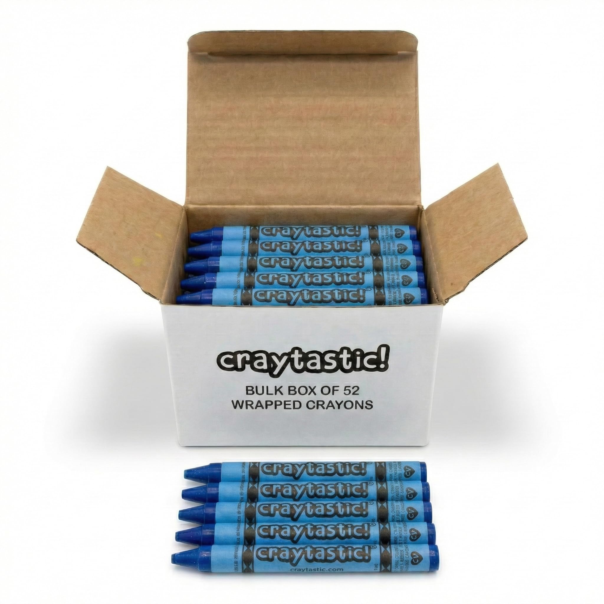 Craytastic! Bulk Wrapped Crayons Box of 52 (Blue) for Crafting, Parties, Kids - Paper Wrapped - Safety Tested Compliant with ASTM D-4236