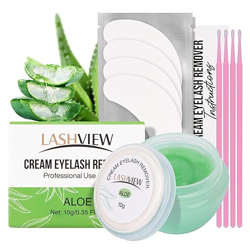 LASHVIEW Crema removedor de extensiones de pestañas, fórmula suave de aloe vera, kit de eliminación de pestañas con parches para los ojos e hisopos